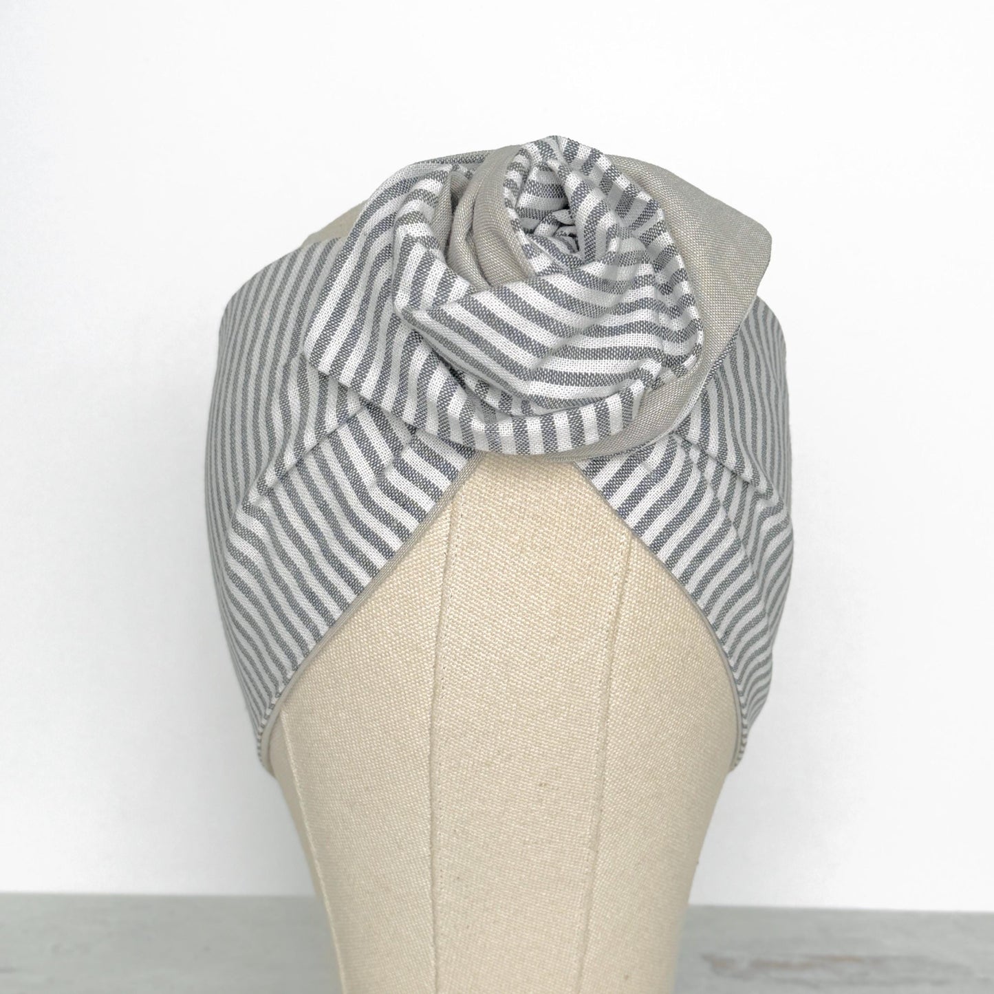 Extra Wide Reversible BENDABLE Wire Headband, Grey White Striped Print, Woven Cotton Wired Head Wrap, Turban Accessories, Head Scarf Bandana