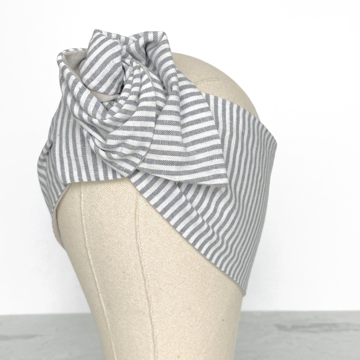 Extra Wide Reversible BENDABLE Wire Headband, Grey White Striped Print, Woven Cotton Wired Head Wrap, Turban Accessories, Head Scarf Bandana