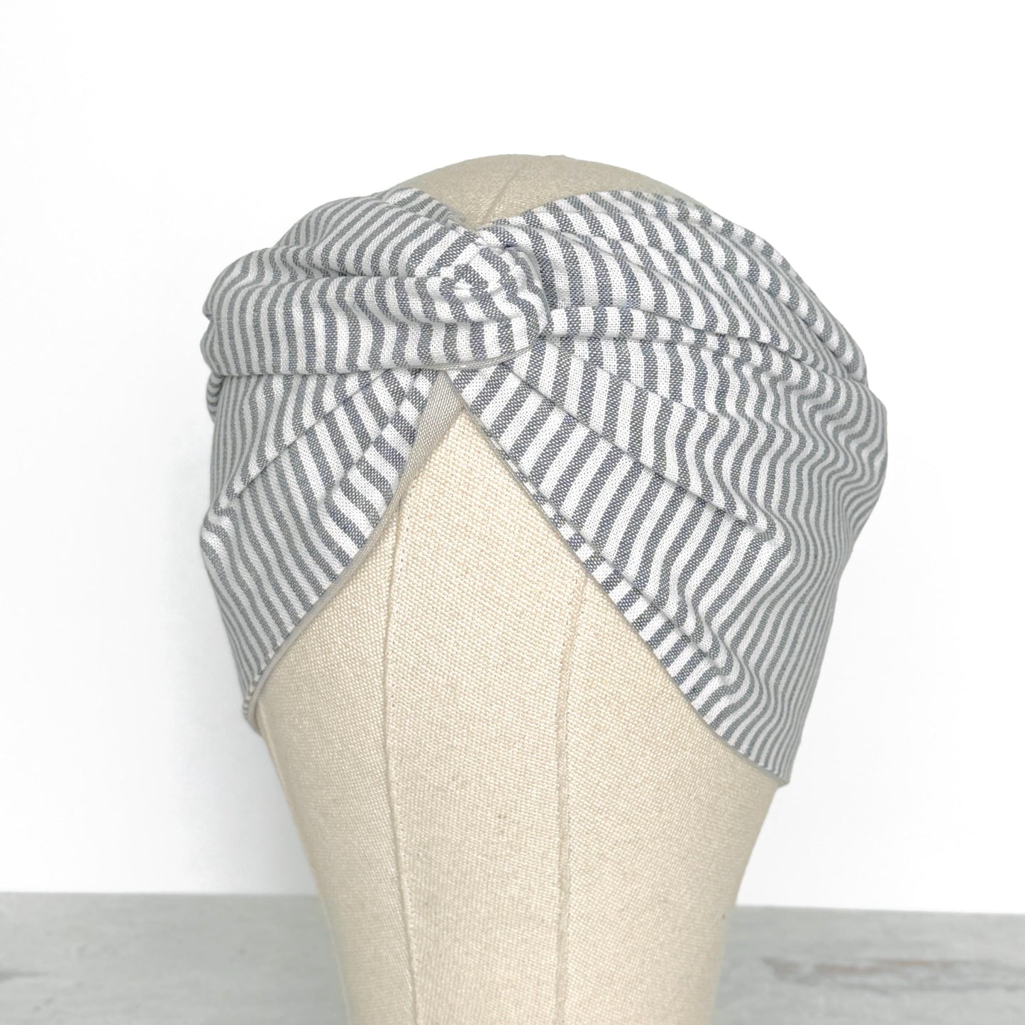Extra Wide Reversible BENDABLE Wire Headband, Grey White Striped Print, Woven Cotton Wired Head Wrap, Turban Accessories, Head Scarf Bandana