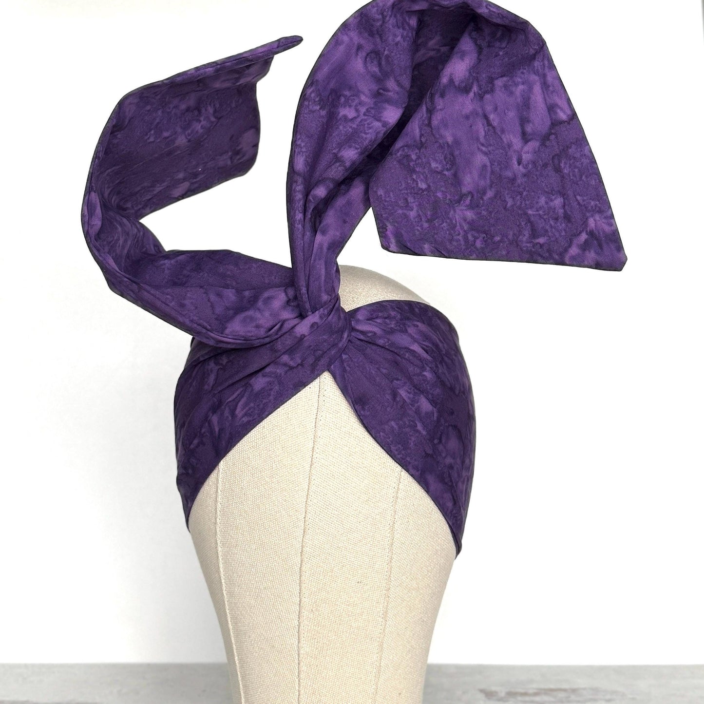 Extra Long & Wide BENDABLE Wire Head Wrap, Boho Purple Batik Organic Print Wired Headband and Turban, Summer Hair Wrap, Gift For Her