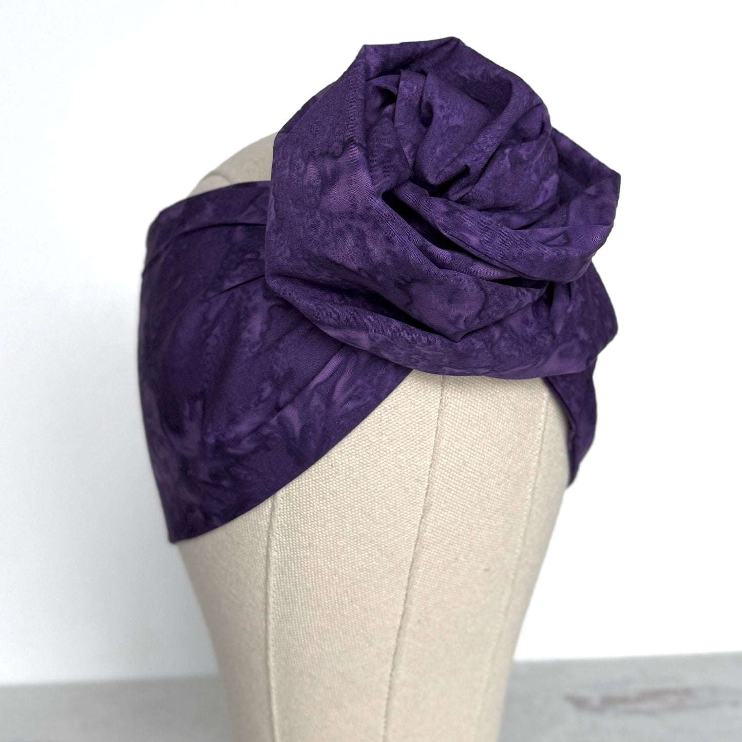 Extra Long & Wide BENDABLE Wire Head Wrap, Boho Purple Batik Organic Print Wired Headband and Turban, Summer Hair Wrap, Gift For Her