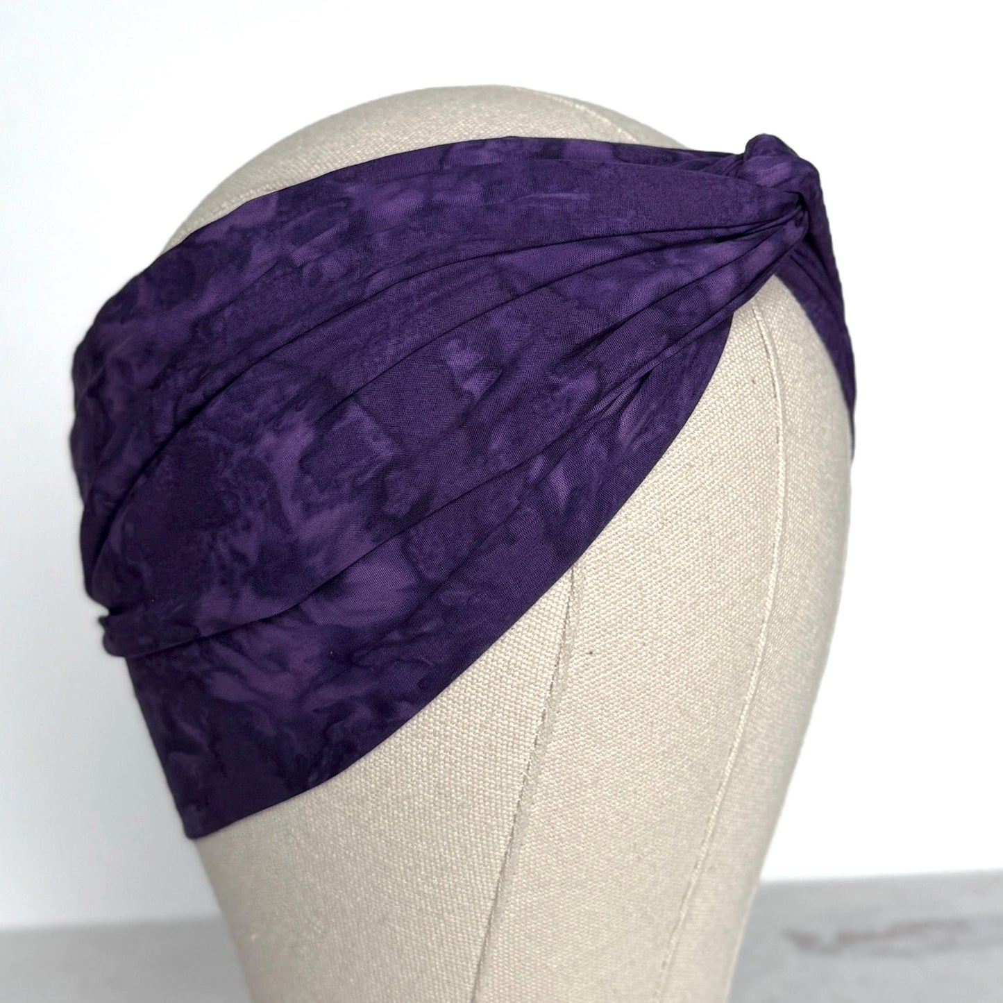 Extra Long & Wide BENDABLE Wire Head Wrap, Boho Purple Batik Organic Print Wired Headband and Turban, Summer Hair Wrap, Gift For Her
