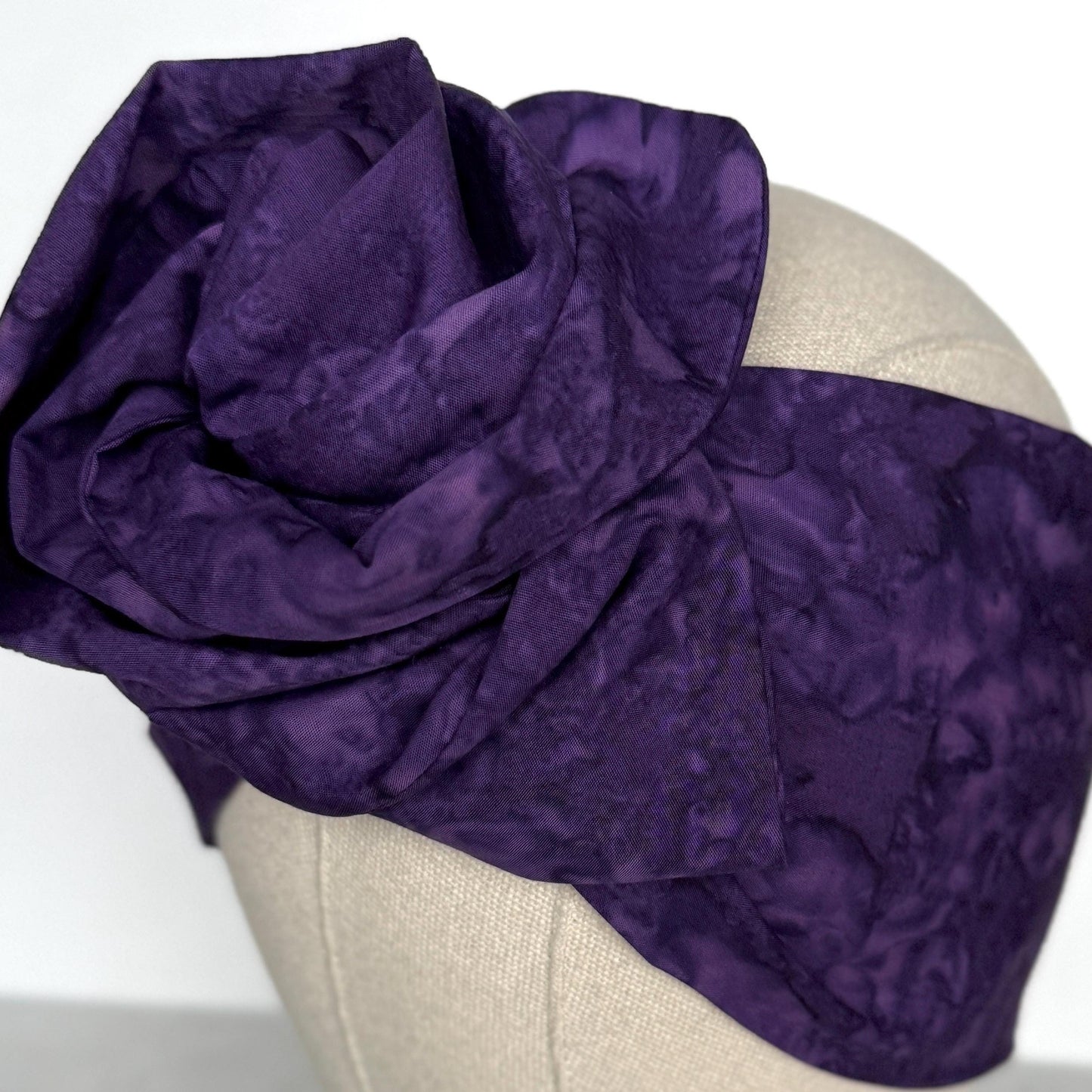 Extra Long & Wide BENDABLE Wire Head Wrap, Boho Purple Batik Organic Print Wired Headband and Turban, Summer Hair Wrap, Gift For Her