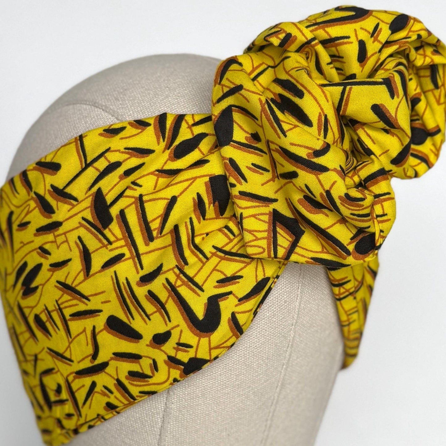 Extra Wide BENDABLE Wire Wrap Afro Boho African Print Wire Headband, Yellow Black Brown Headband, Fabric Wrap, Turban for Women, Hair Scarf