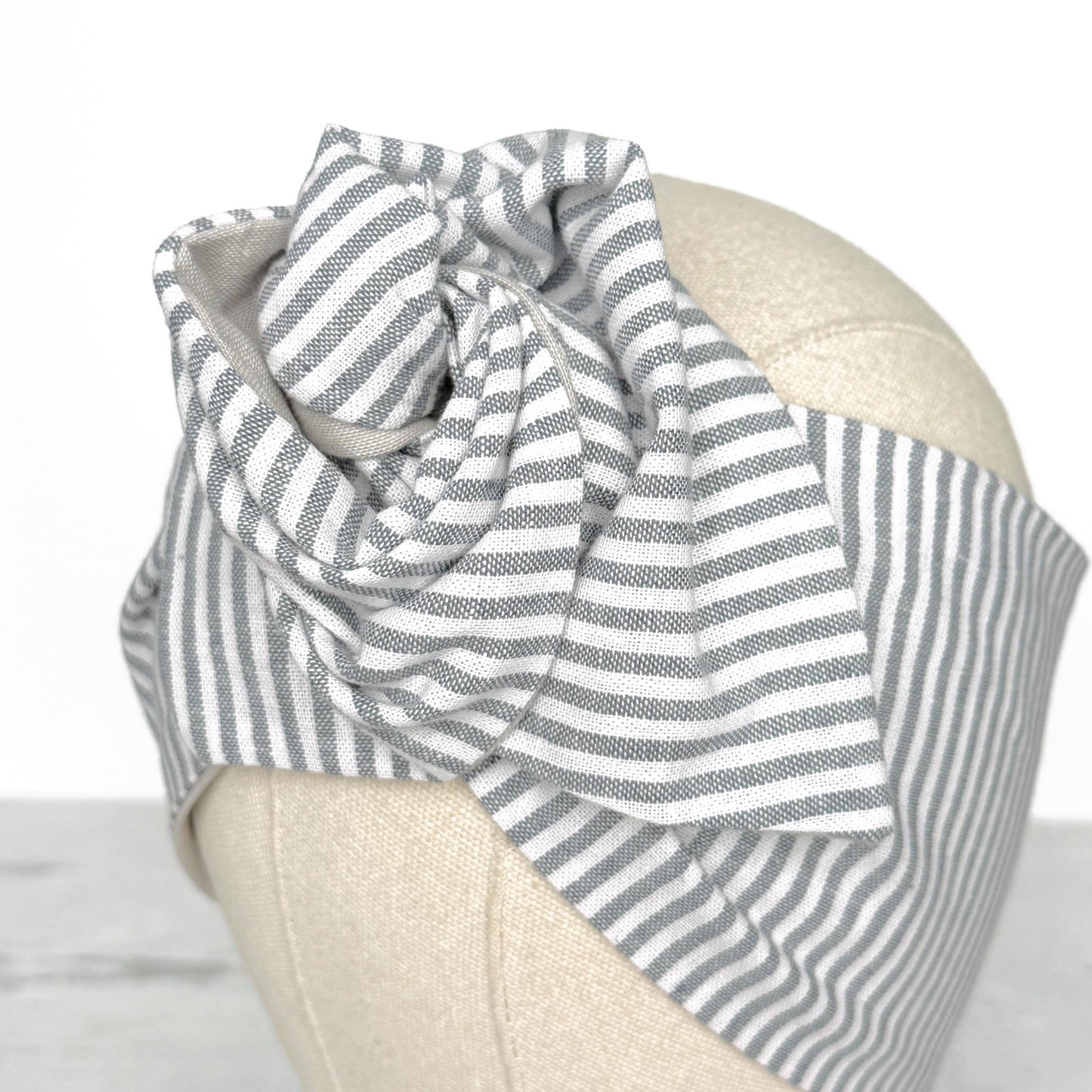 Extra Wide Reversible BENDABLE Wire Headband, Grey White Striped Print, Woven Cotton Wired Head Wrap, Turban Accessories, Head Scarf Bandana