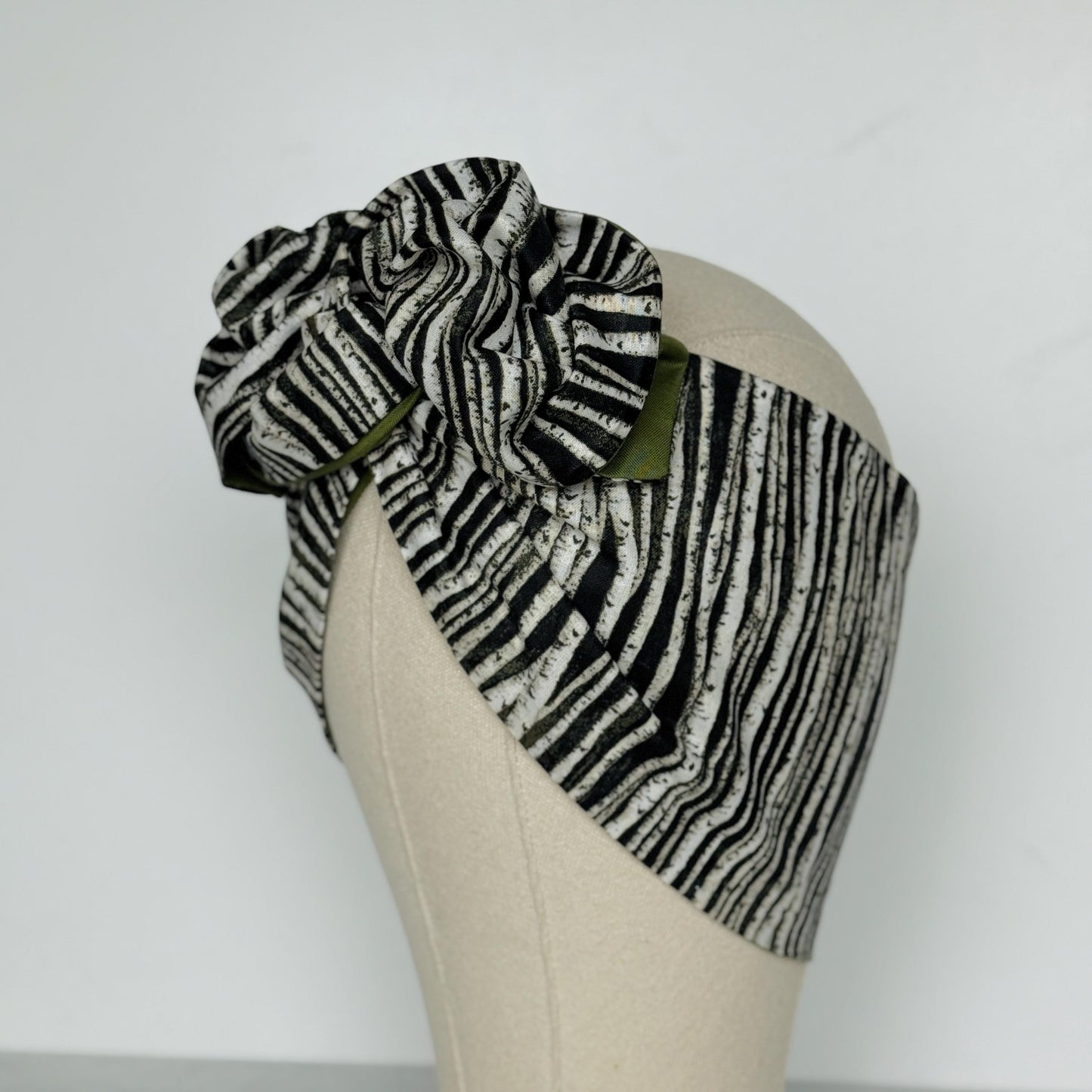 Extra Wide Reversible BENDABLE Wire Headband, Black White Green Striped Wired Head Wrap, Turban Accessories, Head Scarf, Bandana