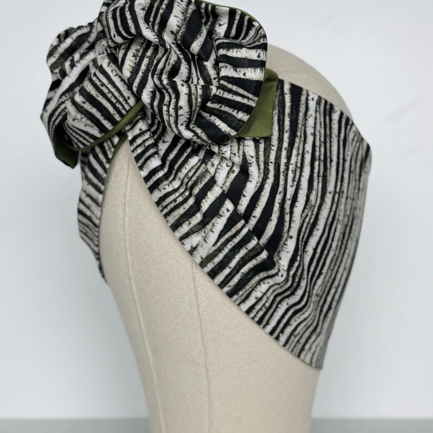 Extra Wide Reversible BENDABLE Wire Headband, Black White Green Striped Wired Head Wrap, Turban Accessories, Head Scarf, Bandana