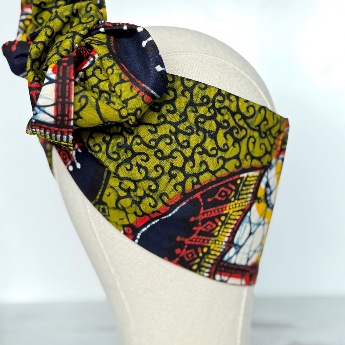 Extra Wide Adjustable Wire Wrap, Ankara Wired Headband, Olive Green Navy Blue African Fabric Head Wrap, Ankara Afro Boho Turban, Bandana