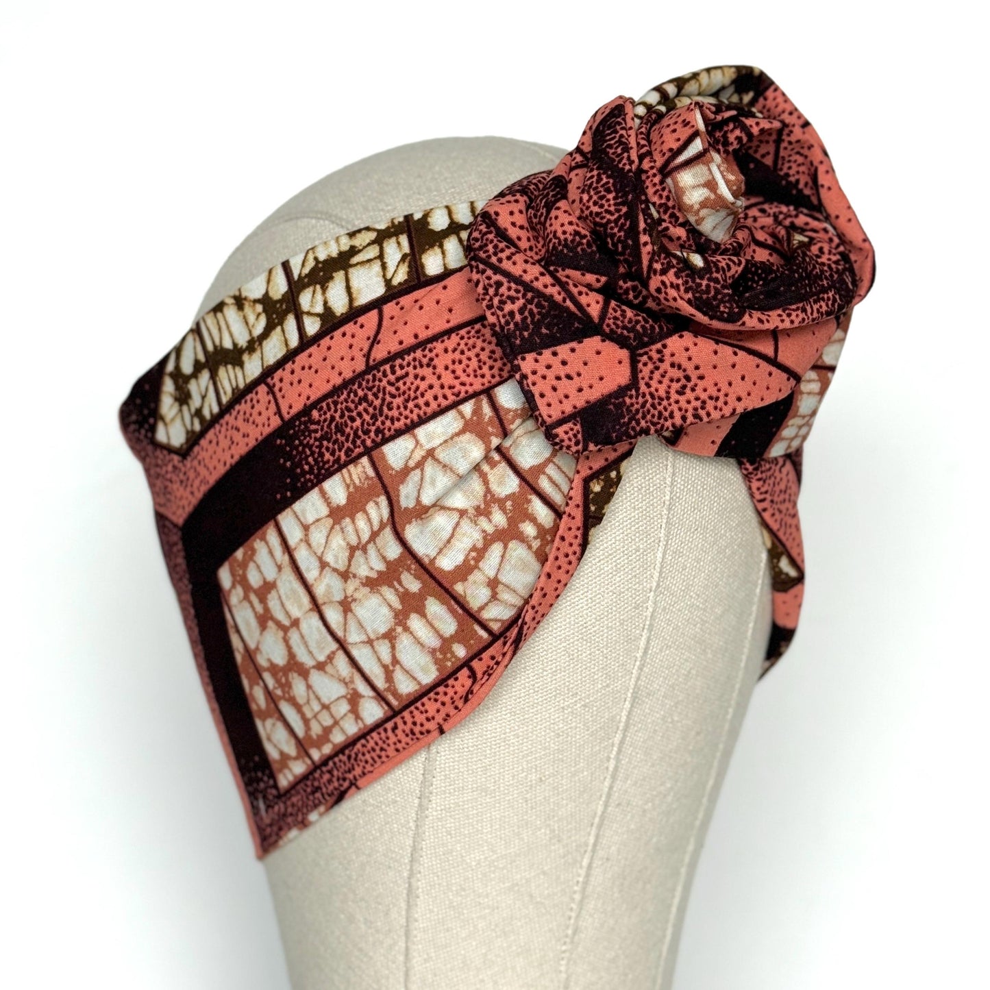 Extra Wide Adjustable Wire Wrap, Ankara Wired Headband, Pink Brown White African Fabric Head Wrap, Ankara Afro Boho Turban, Bandana