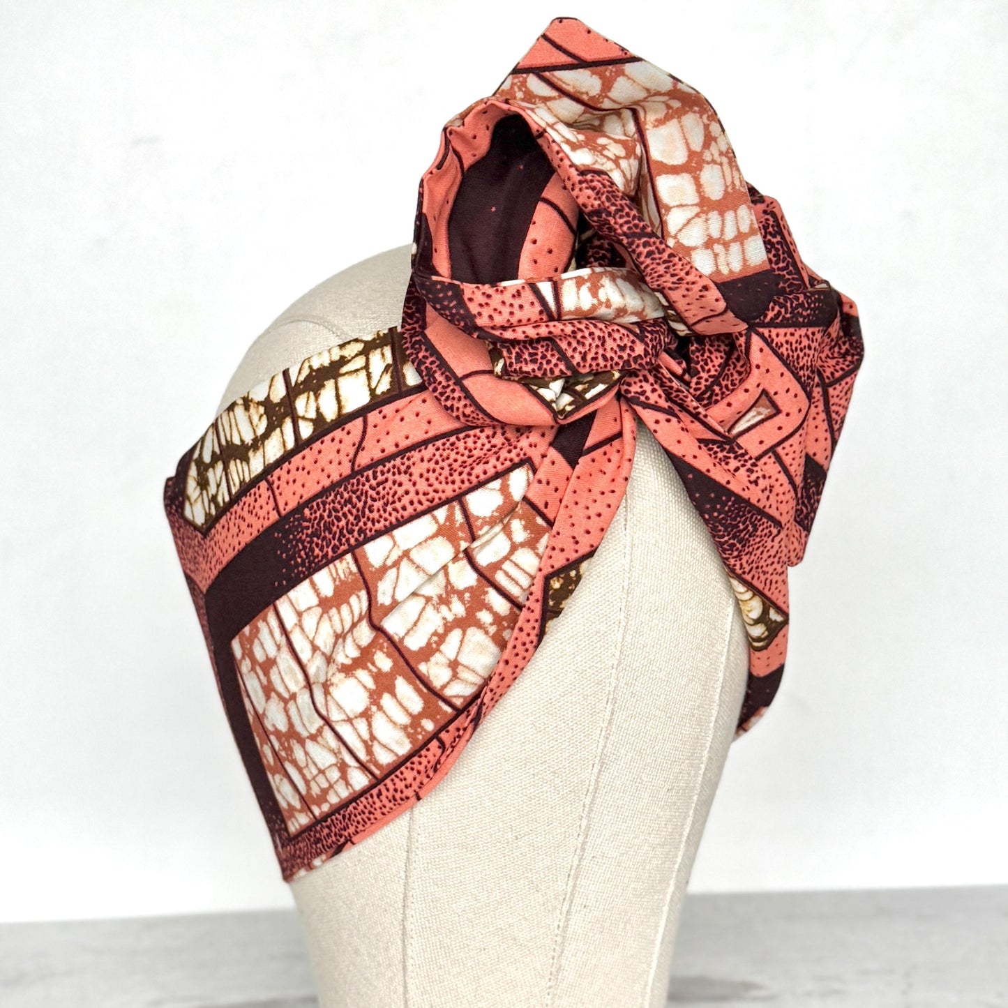 Extra Wide Adjustable Wire Wrap, Ankara Wired Headband, Pink Brown White African Fabric Head Wrap, Ankara Afro Boho Turban, Bandana