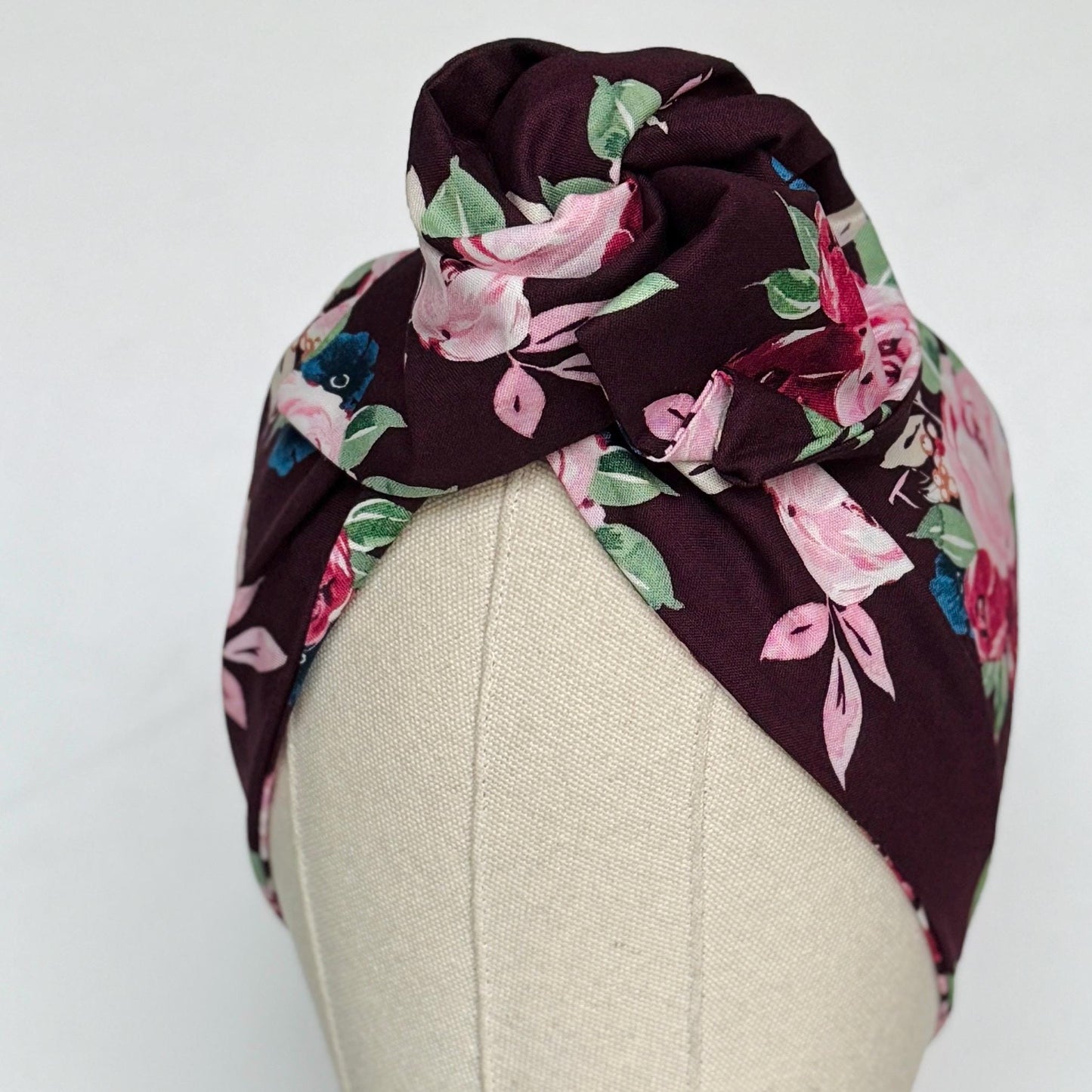 Extra Wide Bendable Wire Headband, FallBurgundy Pink Floral Wired Head Wrap For Women, Adjustable Turban, Autumn Winter Head Scarf
