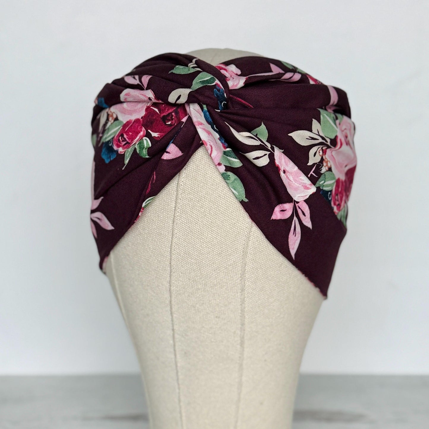Extra Wide Bendable Wire Headband, FallBurgundy Pink Floral Wired Head Wrap For Women, Adjustable Turban, Autumn Winter Head Scarf