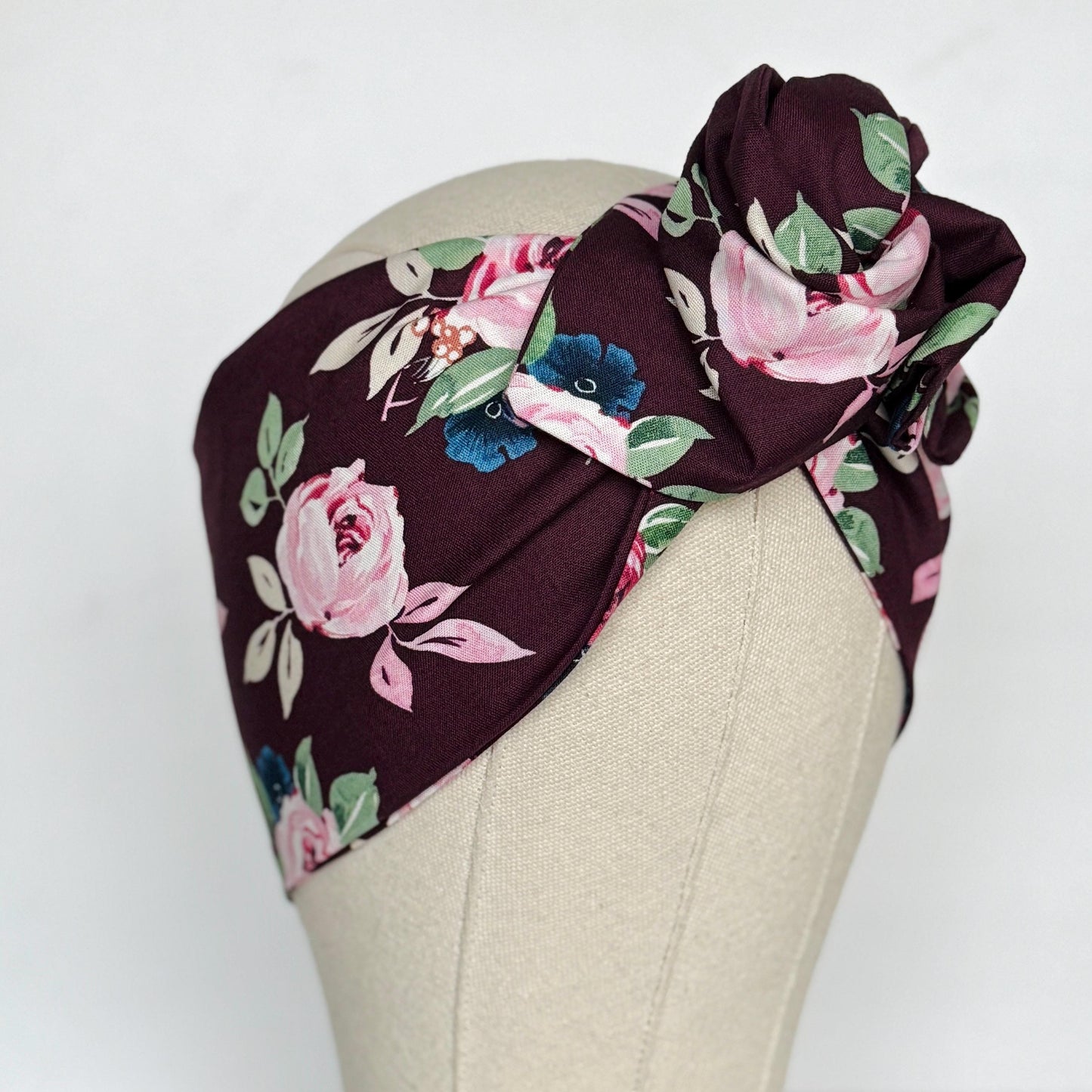 Extra Wide Bendable Wire Headband, FallBurgundy Pink Floral Wired Head Wrap For Women, Adjustable Turban, Autumn Winter Head Scarf