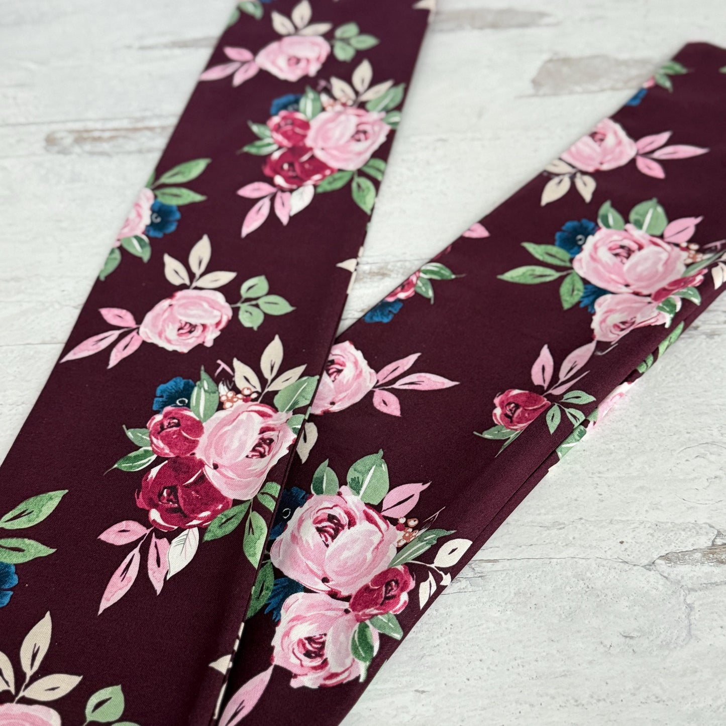 Extra Wide Bendable Wire Headband, FallBurgundy Pink Floral Wired Head Wrap For Women, Adjustable Turban, Autumn Winter Head Scarf
