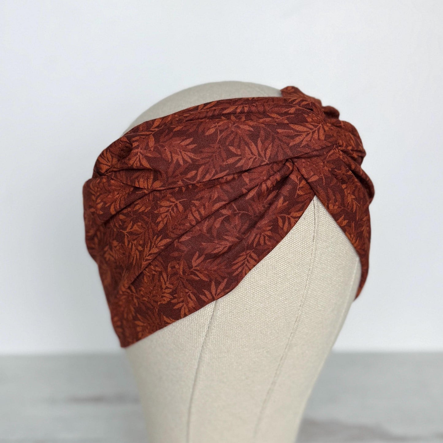 Extra Wide Bendable Wire Headband, Fall Floral Print Brown Wired Head Wrap For Women, Adjustable Fabric Turban, Autumn Winter Head Scarf