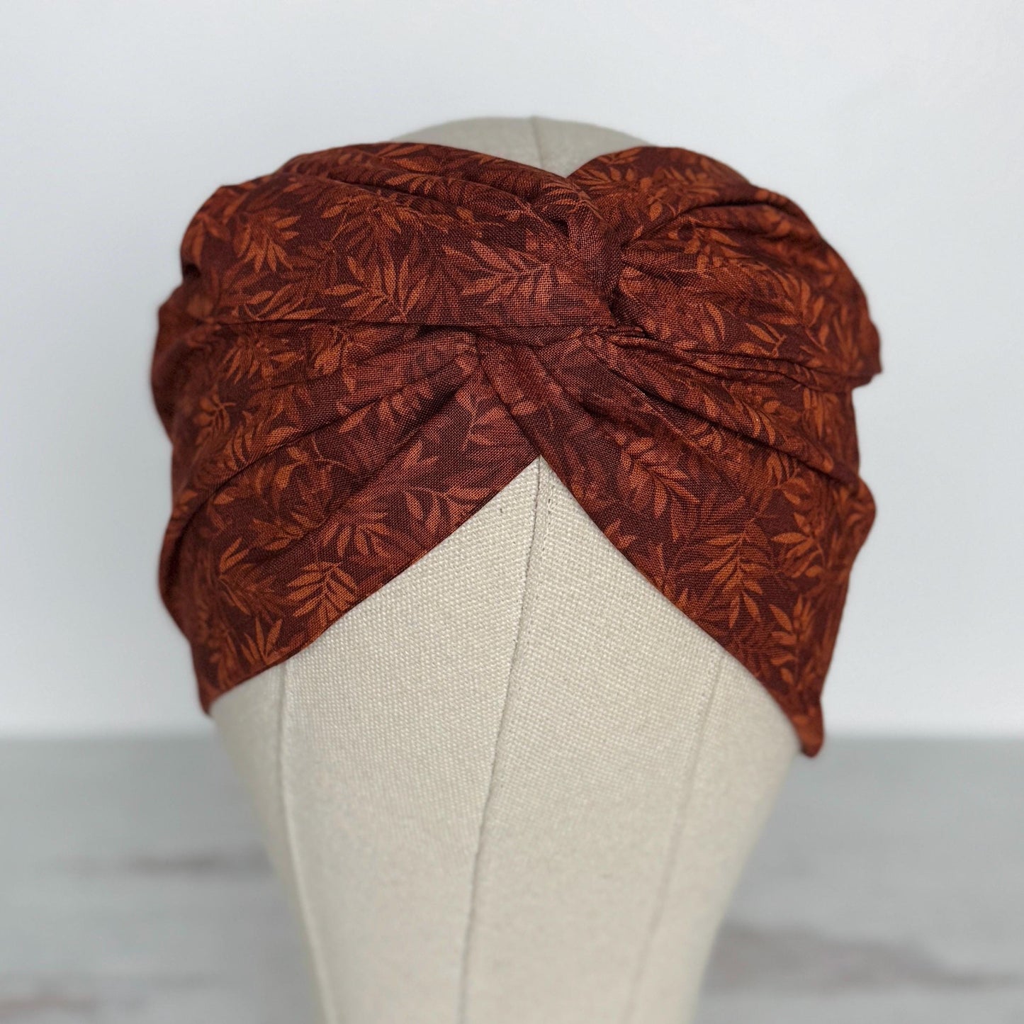 Extra Wide Bendable Wire Headband, Fall Floral Print Brown Wired Head Wrap For Women, Adjustable Fabric Turban, Autumn Winter Head Scarf