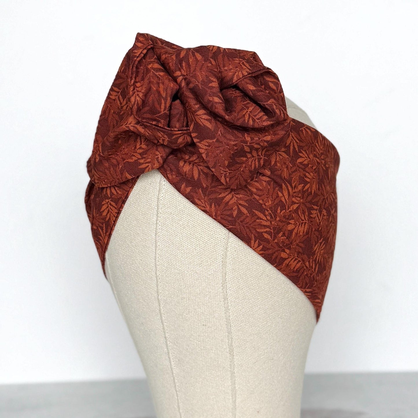 Extra Wide Bendable Wire Headband, Fall Floral Print Brown Wired Head Wrap For Women, Adjustable Fabric Turban, Autumn Winter Head Scarf