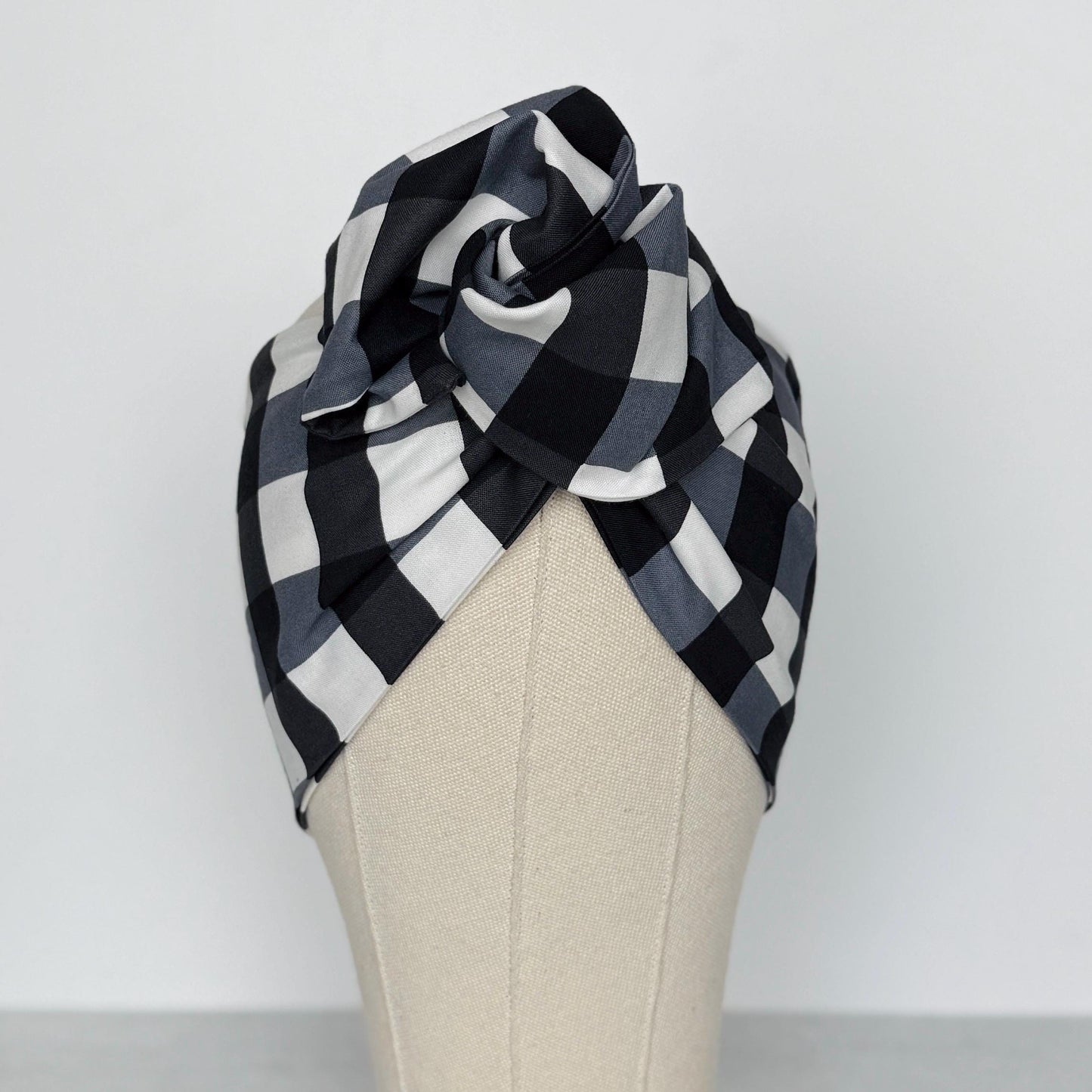 Extra Wide Adjustable Wire Headband, Black White Buffalo Plaid Print, Boho Wired Headband, Fabric Head Wrap, Turban, Bendable Scarf