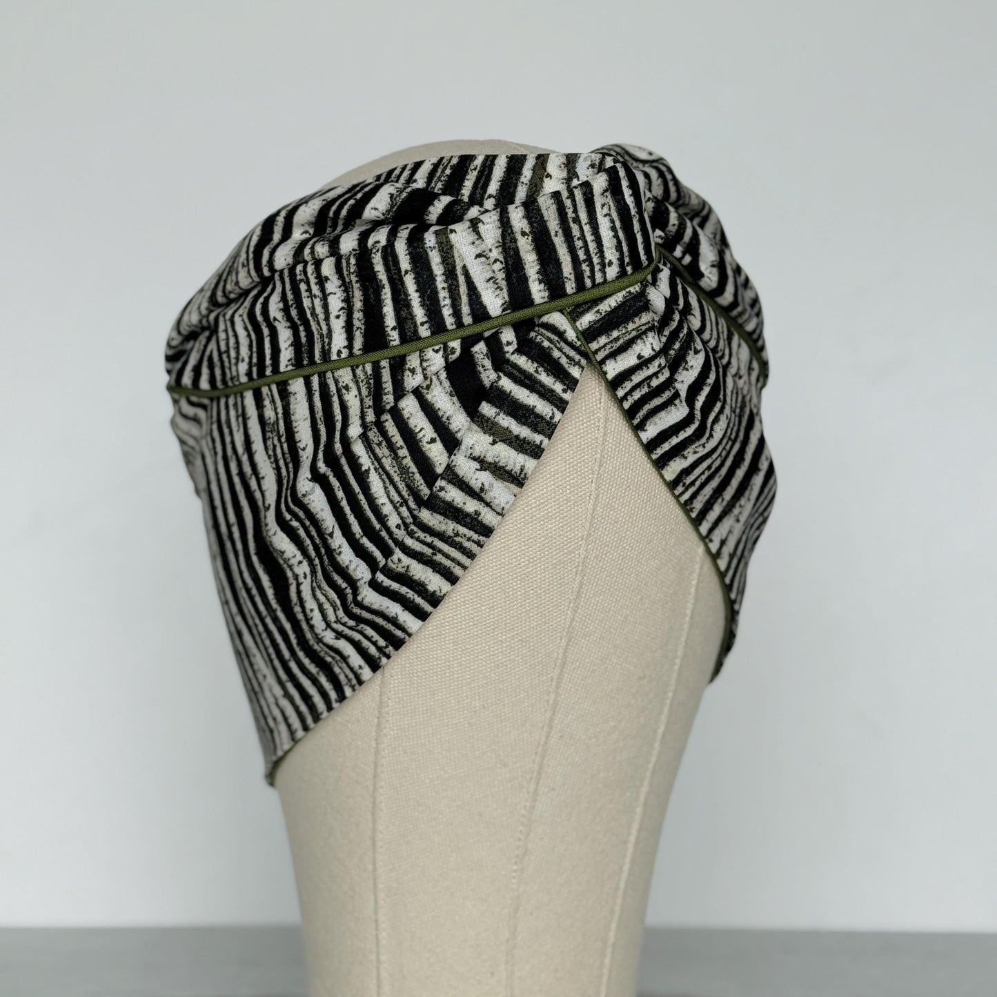 Extra Wide Reversible BENDABLE Wire Headband, Black White Green Striped Wired Head Wrap, Turban Accessories, Head Scarf, Bandana
