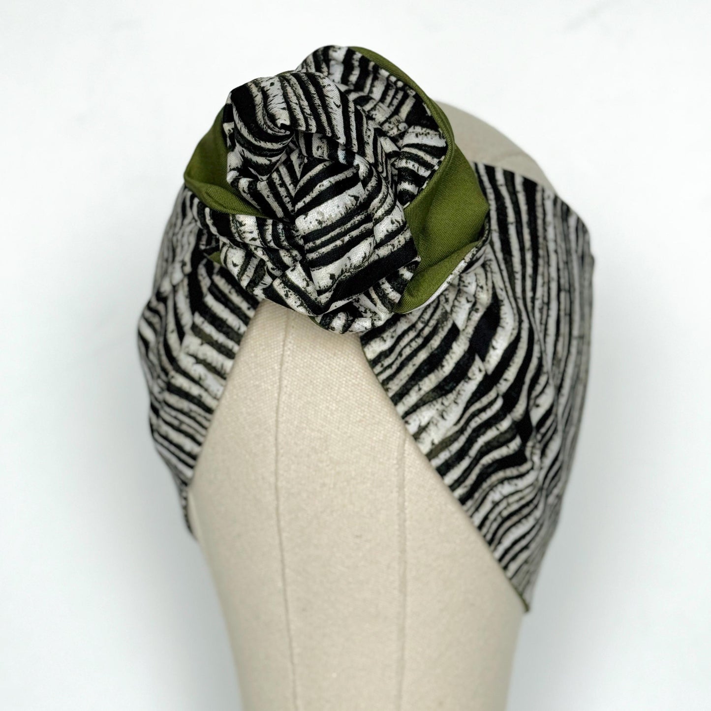 Extra Wide Reversible BENDABLE Wire Headband, Black White Green Striped Wired Head Wrap, Turban Accessories, Head Scarf, Bandana