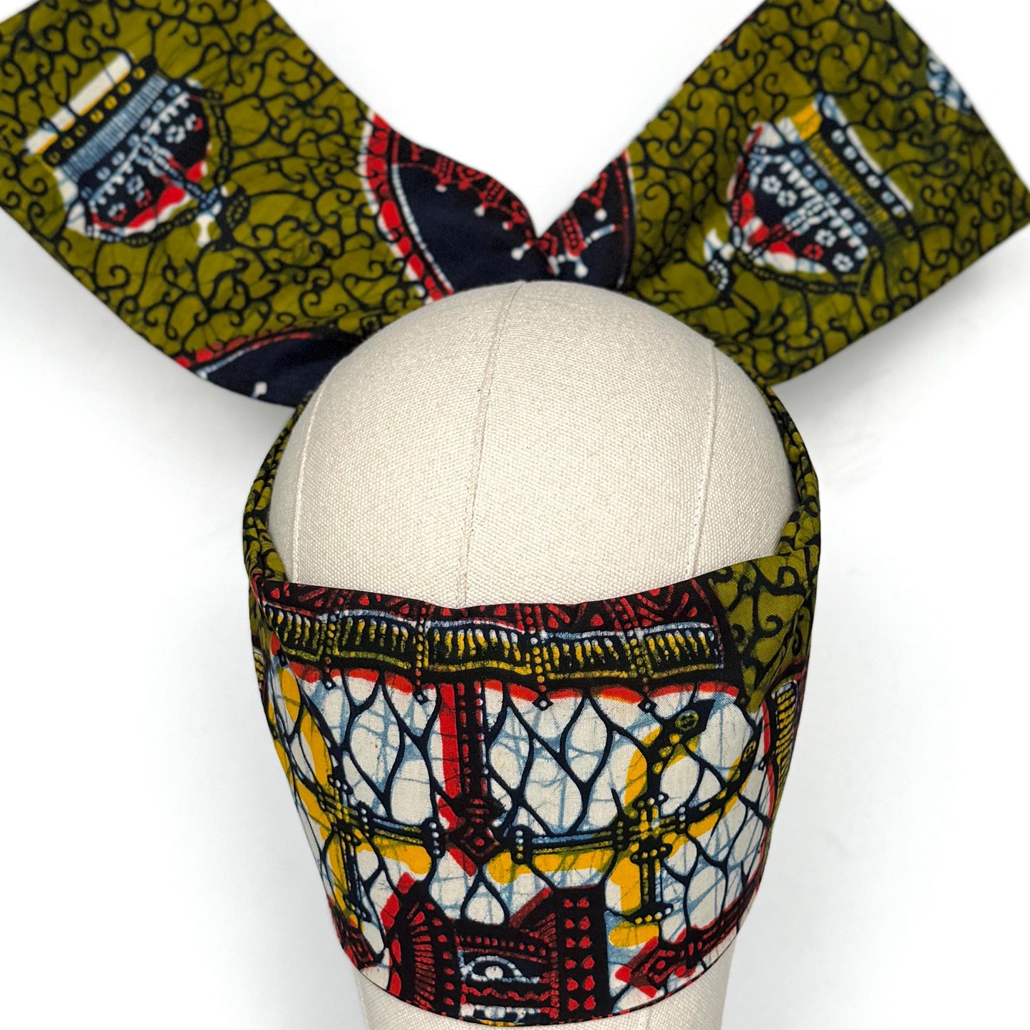 Extra Wide Adjustable Wire Wrap, Ankara Wired Headband, Olive Green Navy Blue African Fabric Head Wrap, Ankara Afro Boho Turban, Bandana