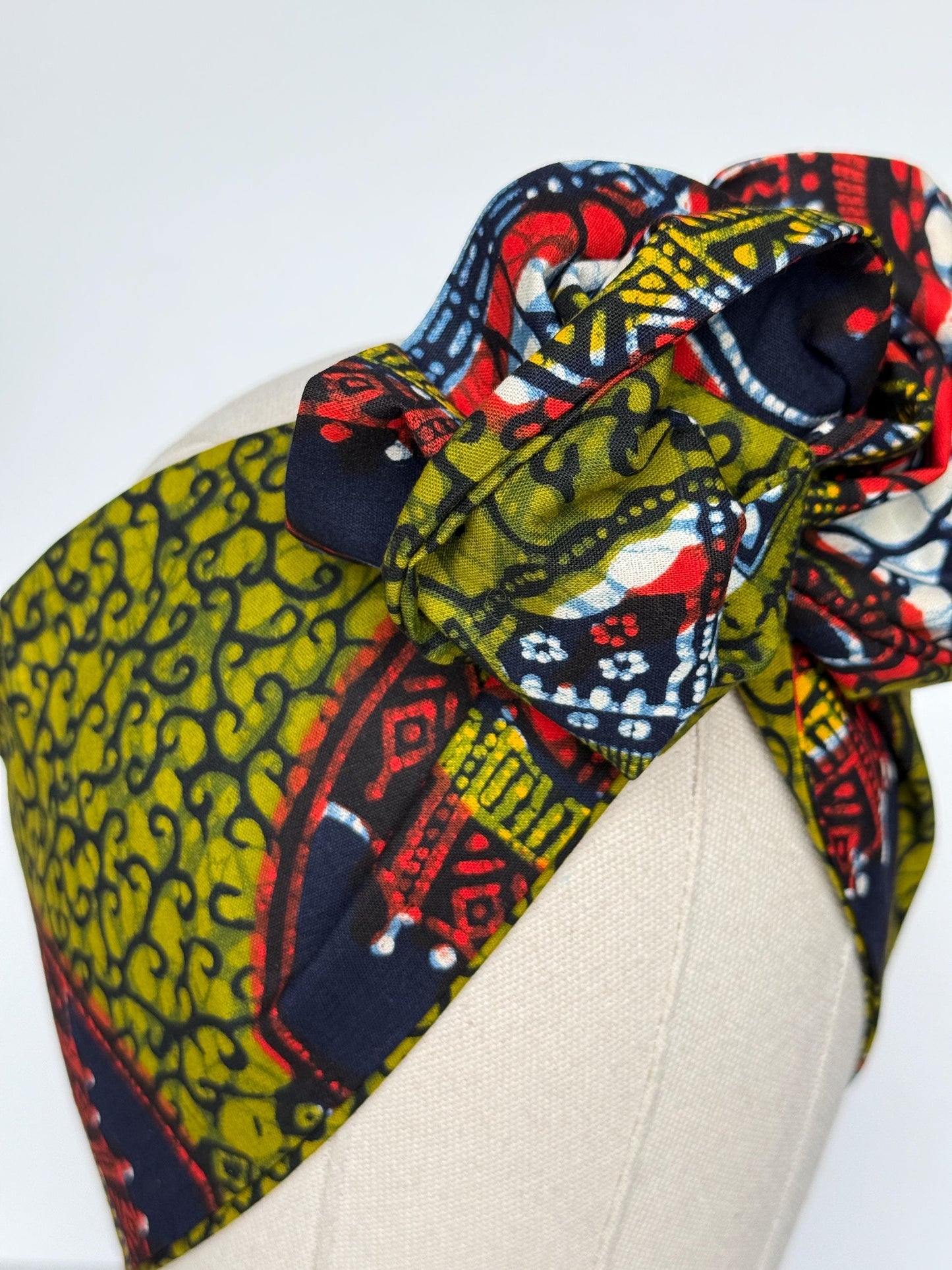 Extra Wide Adjustable Wire Wrap, Ankara Wired Headband, Olive Green Navy Blue African Fabric Head Wrap, Ankara Afro Boho Turban, Bandana