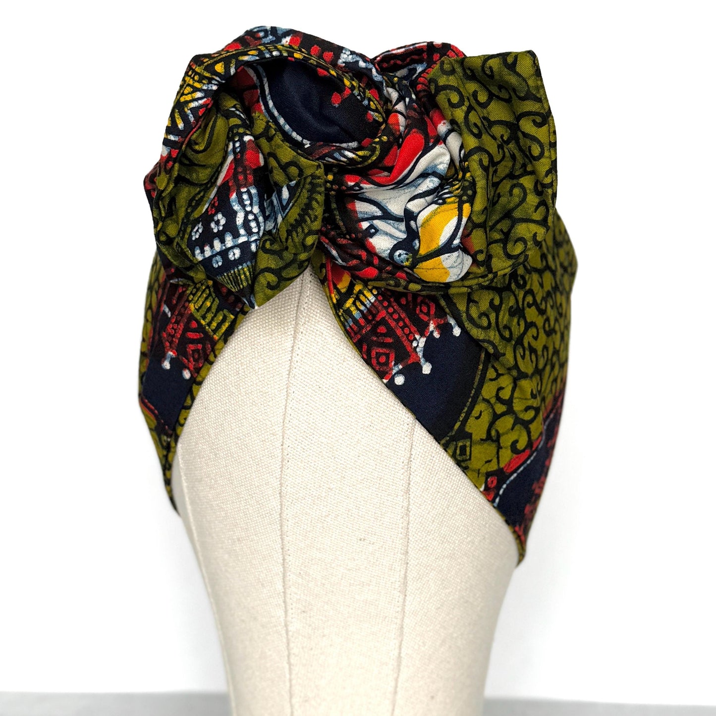Extra Wide Adjustable Wire Wrap, Ankara Wired Headband, Olive Green Navy Blue African Fabric Head Wrap, Ankara Afro Boho Turban, Bandana