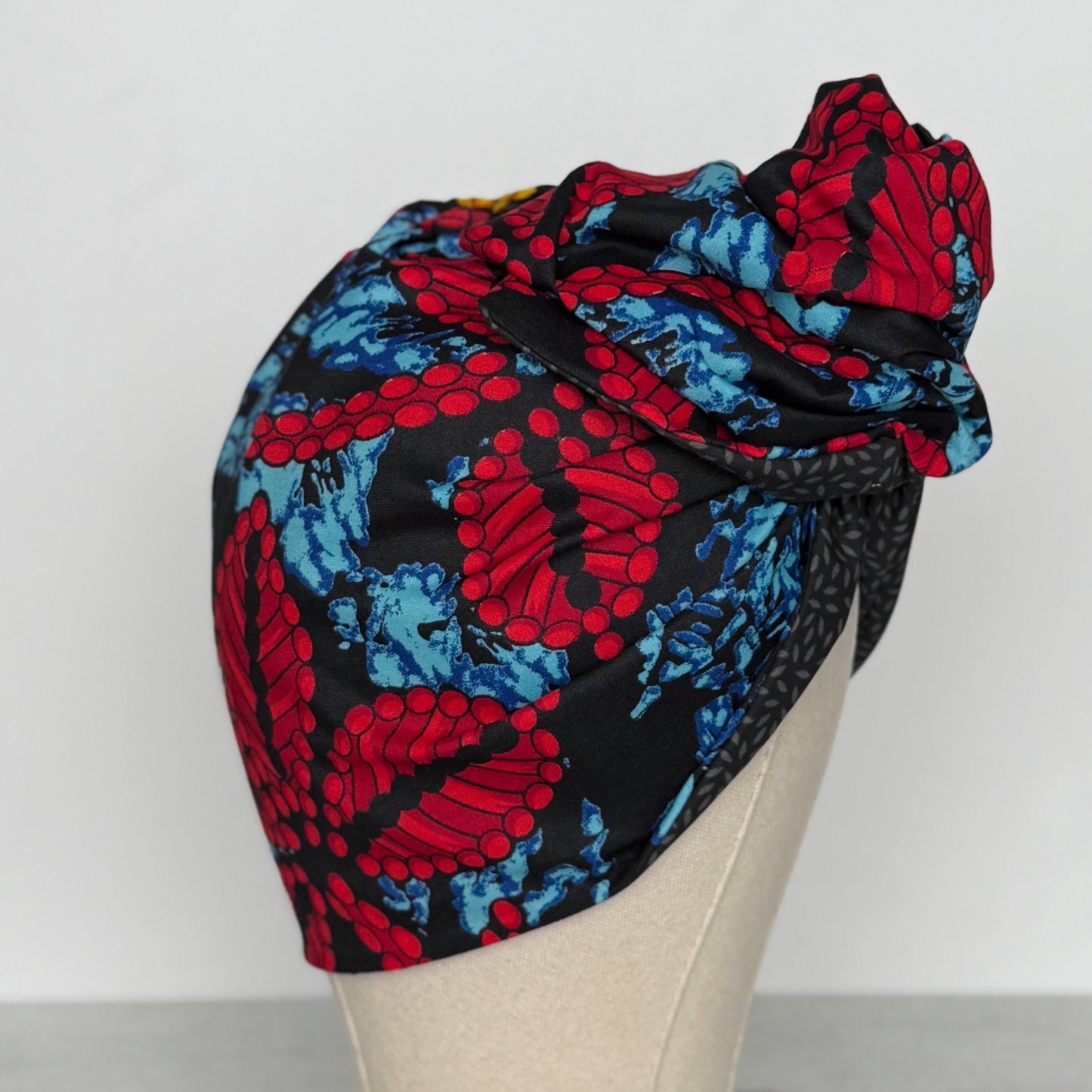 Full Turban Wire Headband, Reversible Extra Wide Red Black African Ankara Print Wired Headband, Fabric Head Wrap, Afro Boho Accessories