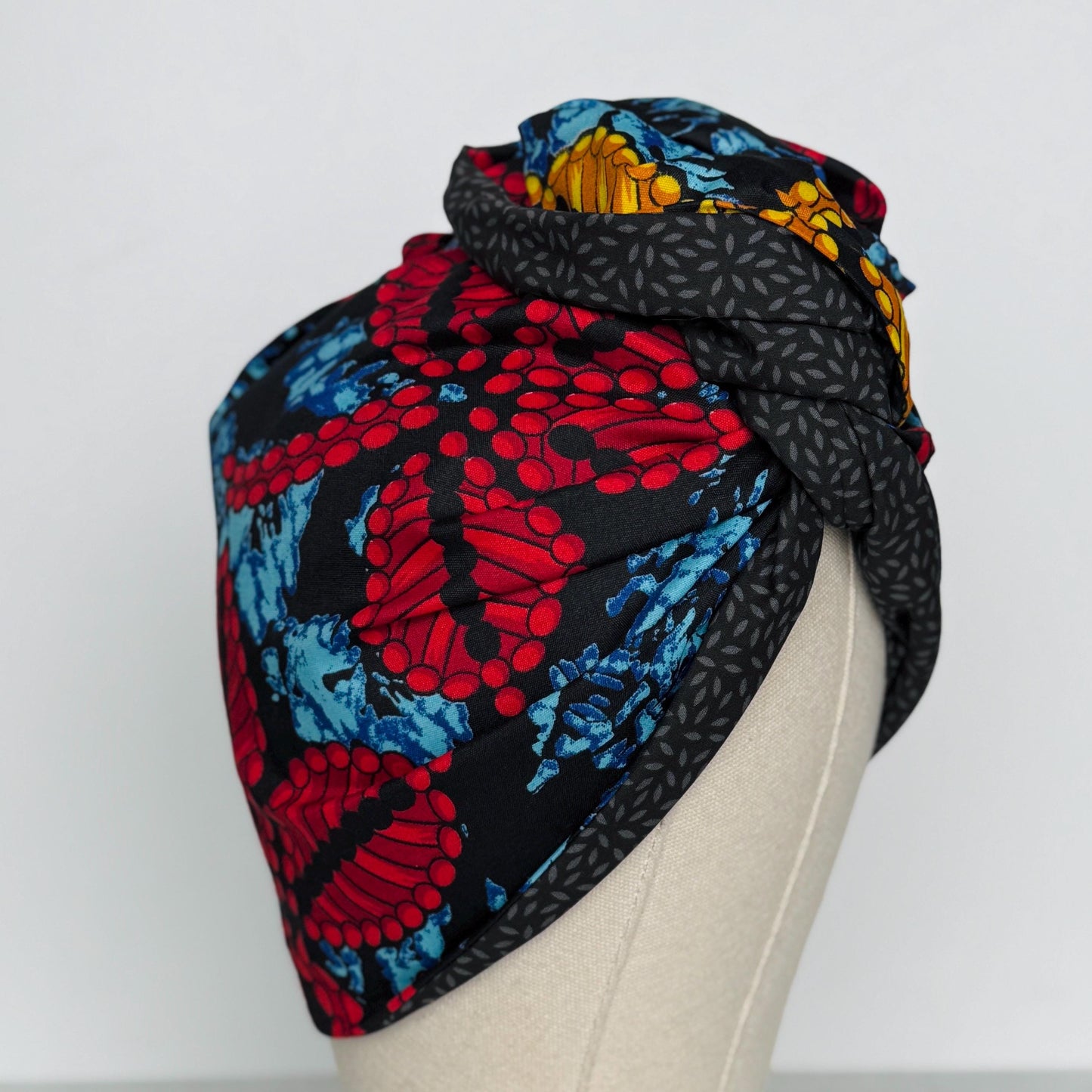 Full Turban Wire Headband, Reversible Extra Wide Red Black African Ankara Print Wired Headband, Fabric Head Wrap, Afro Boho Accessories