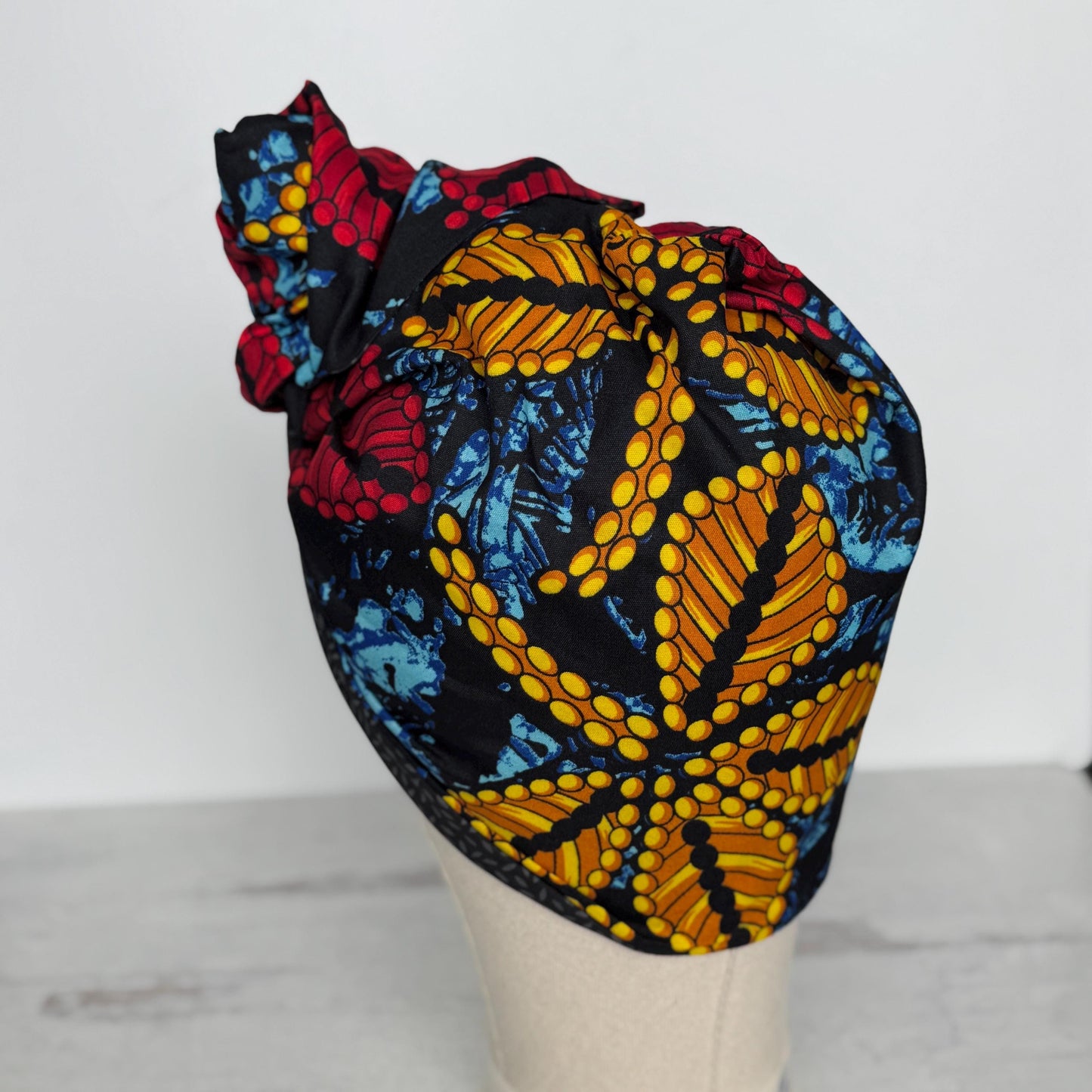 Full Turban Wire Headband, Reversible Extra Wide Red Black African Ankara Print Wired Headband, Fabric Head Wrap, Afro Boho Accessories