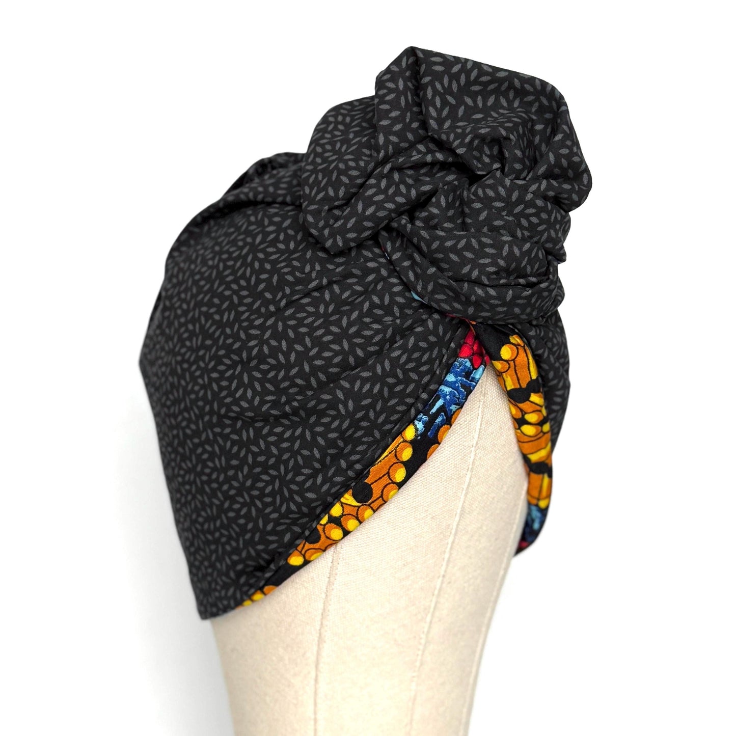 Full Turban Wire Headband, Reversible Extra Wide Red Black African Ankara Print Wired Headband, Fabric Head Wrap, Afro Boho Accessories