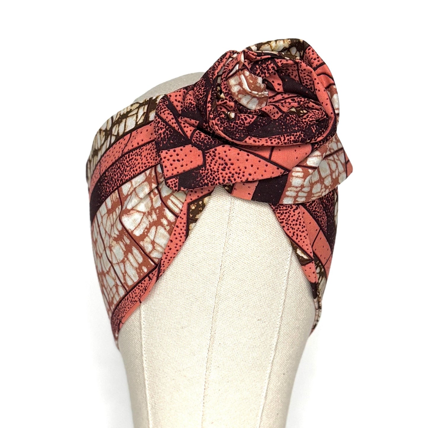Extra Wide Adjustable Wire Wrap, Ankara Wired Headband, Pink Brown White African Fabric Head Wrap, Ankara Afro Boho Turban, Bandana