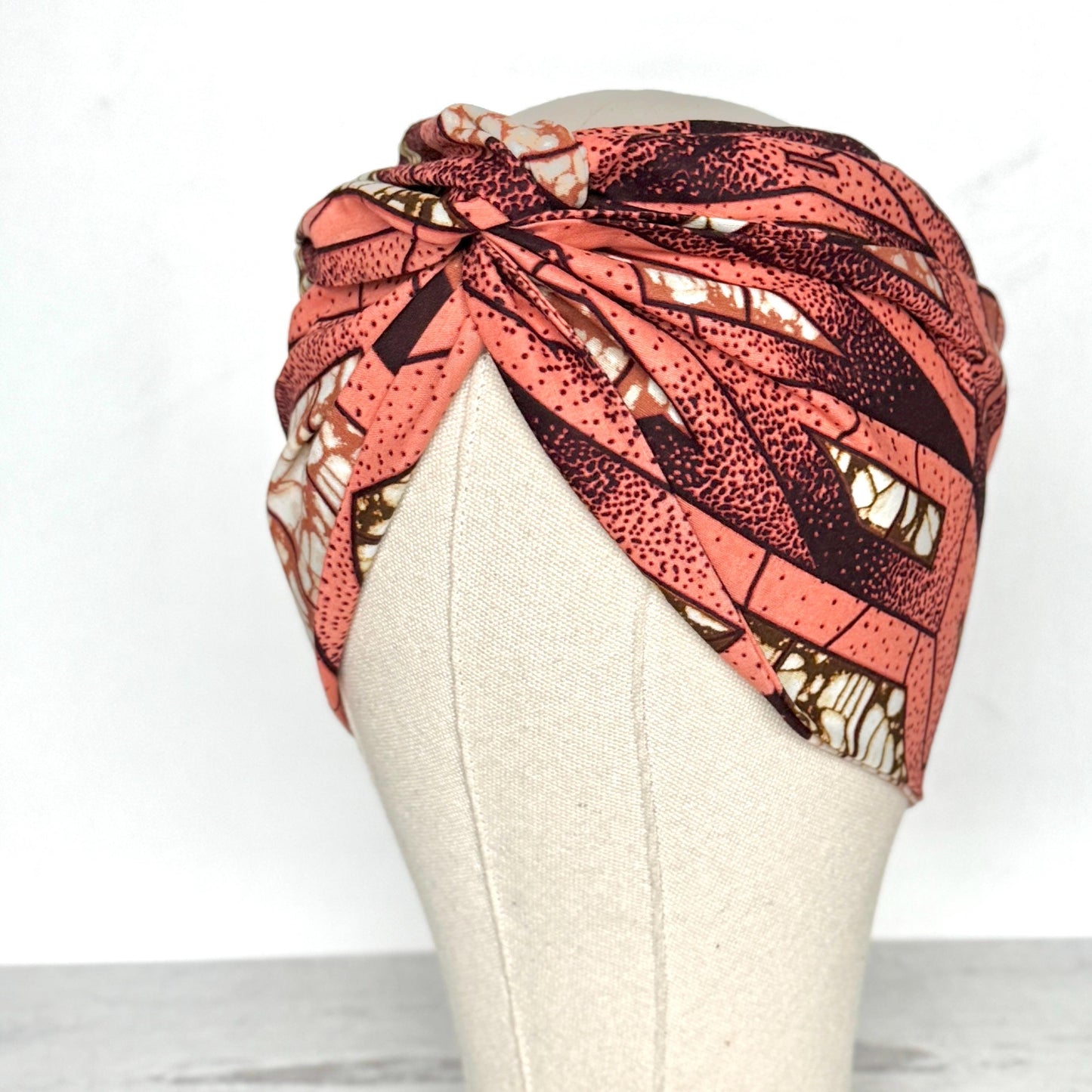 Extra Wide Adjustable Wire Wrap, Ankara Wired Headband, Pink Brown White African Fabric Head Wrap, Ankara Afro Boho Turban, Bandana