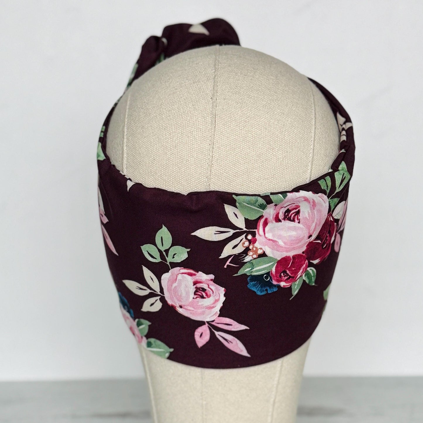 Extra Wide Bendable Wire Headband, FallBurgundy Pink Floral Wired Head Wrap For Women, Adjustable Turban, Autumn Winter Head Scarf