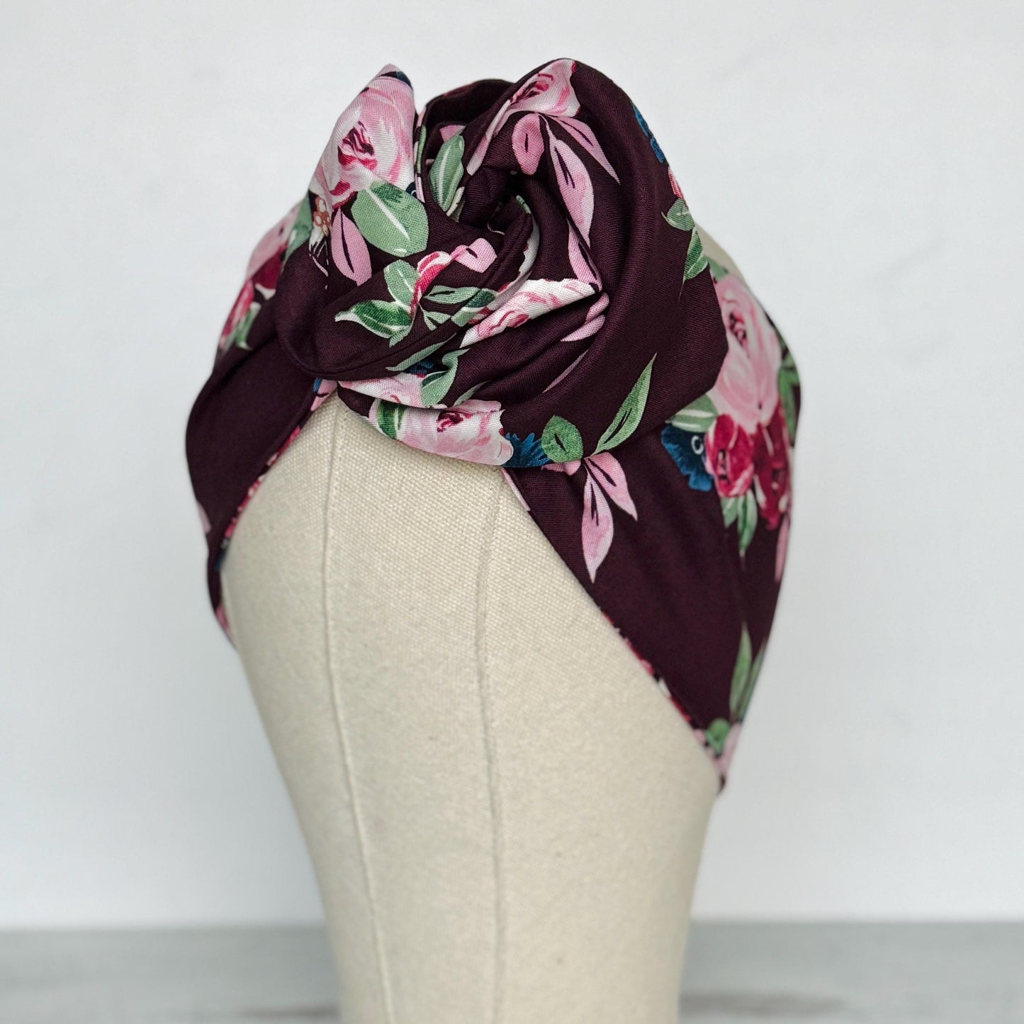 Extra Wide Bendable Wire Headband, FallBurgundy Pink Floral Wired Head Wrap For Women, Adjustable Turban, Autumn Winter Head Scarf
