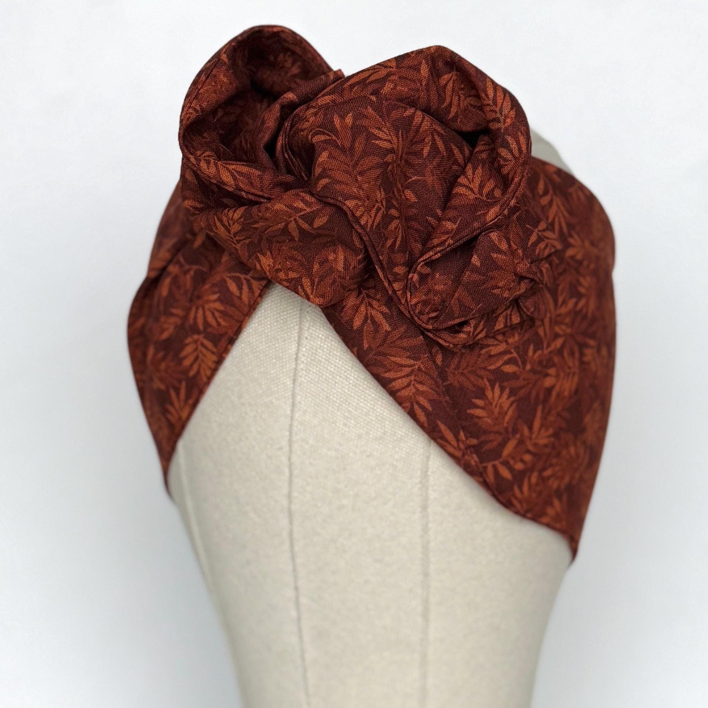 Extra Wide Bendable Wire Headband, Fall Floral Print Brown Wired Head Wrap For Women, Adjustable Fabric Turban, Autumn Winter Head Scarf