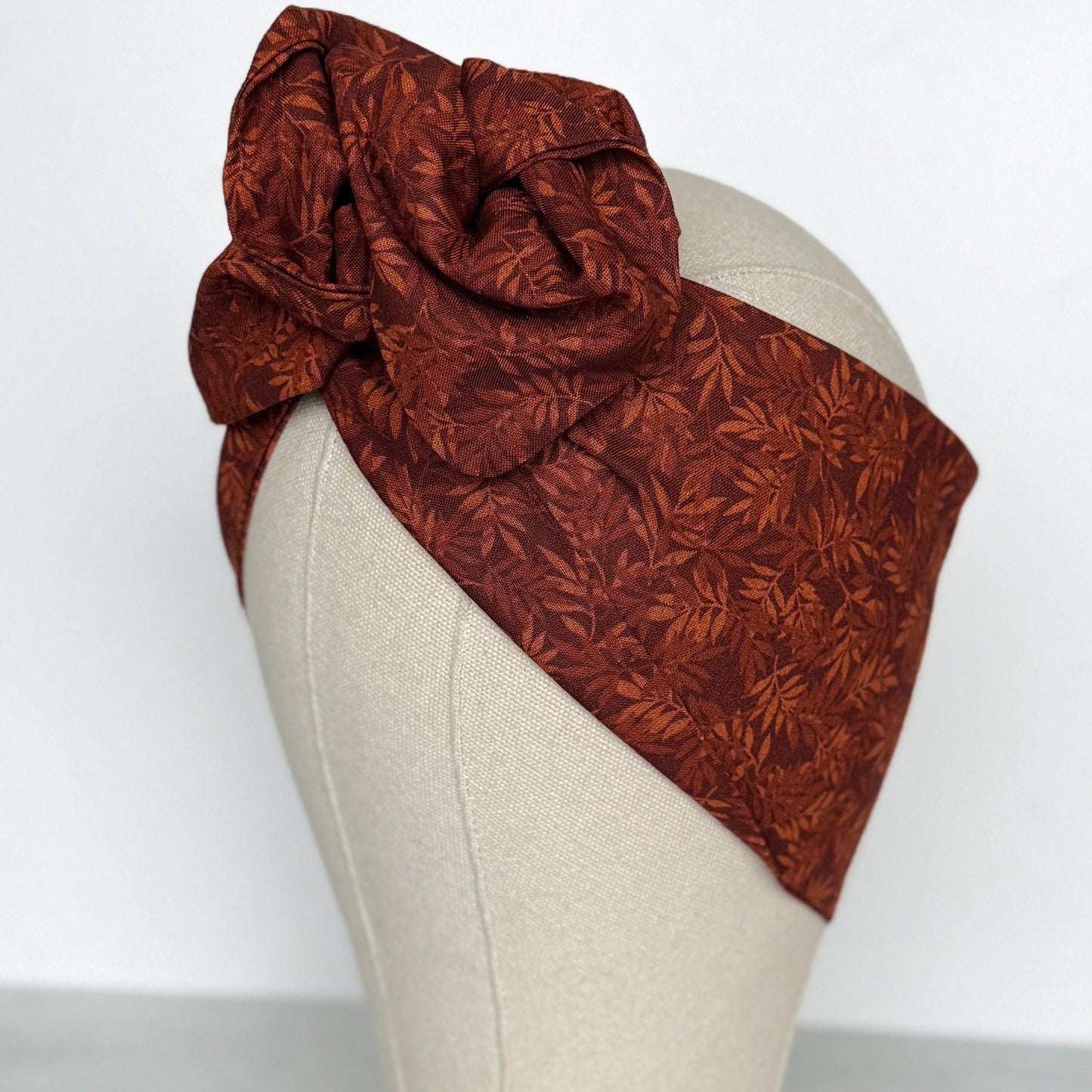 Extra Wide Bendable Wire Headband, Fall Floral Print Brown Wired Head Wrap For Women, Adjustable Fabric Turban, Autumn Winter Head Scarf