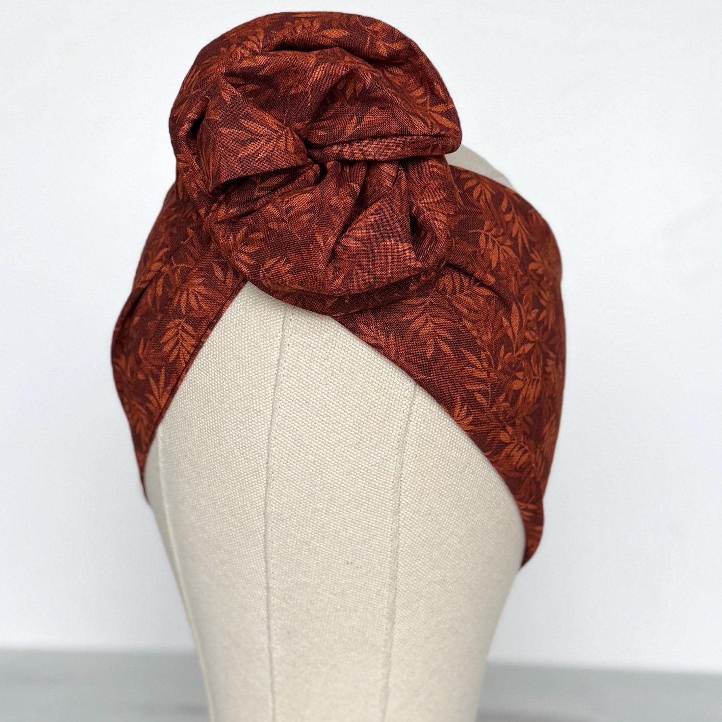 Extra Wide Bendable Wire Headband, Fall Floral Print Brown Wired Head Wrap For Women, Adjustable Fabric Turban, Autumn Winter Head Scarf