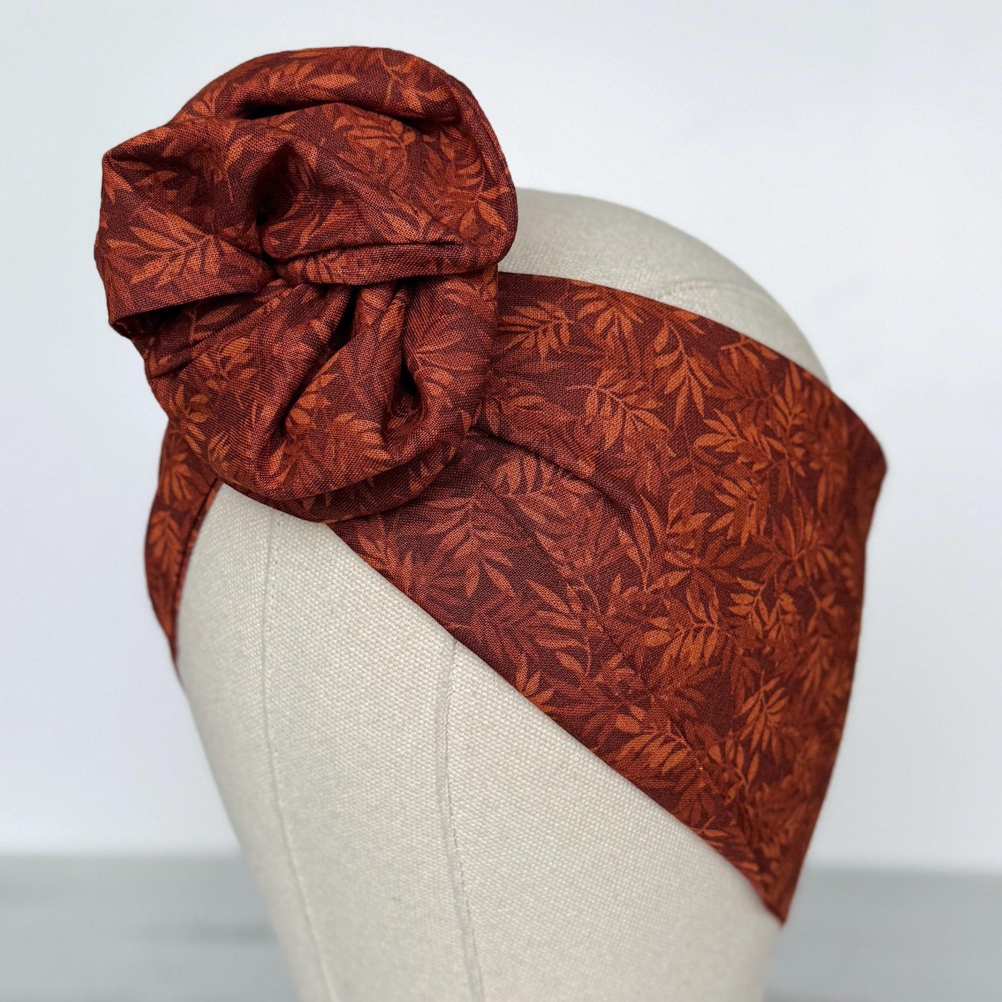Extra Wide Bendable Wire Headband, Fall Floral Print Brown Wired Head Wrap For Women, Adjustable Fabric Turban, Autumn Winter Head Scarf