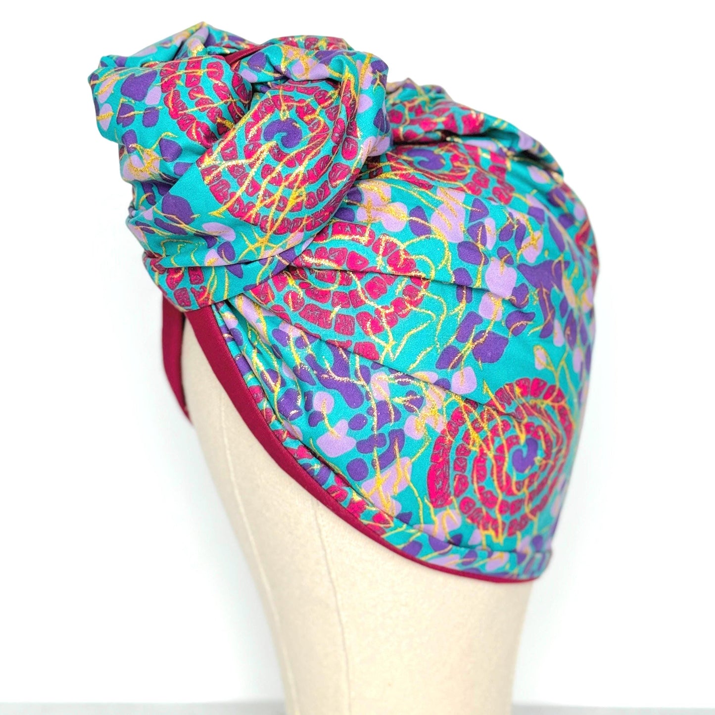 Full Turban Wire Headband, Reversible Extra Wide Teal Magenta African Ankara Print Wired Headband, Fabric Head Wrap, Afro Boho Accessories