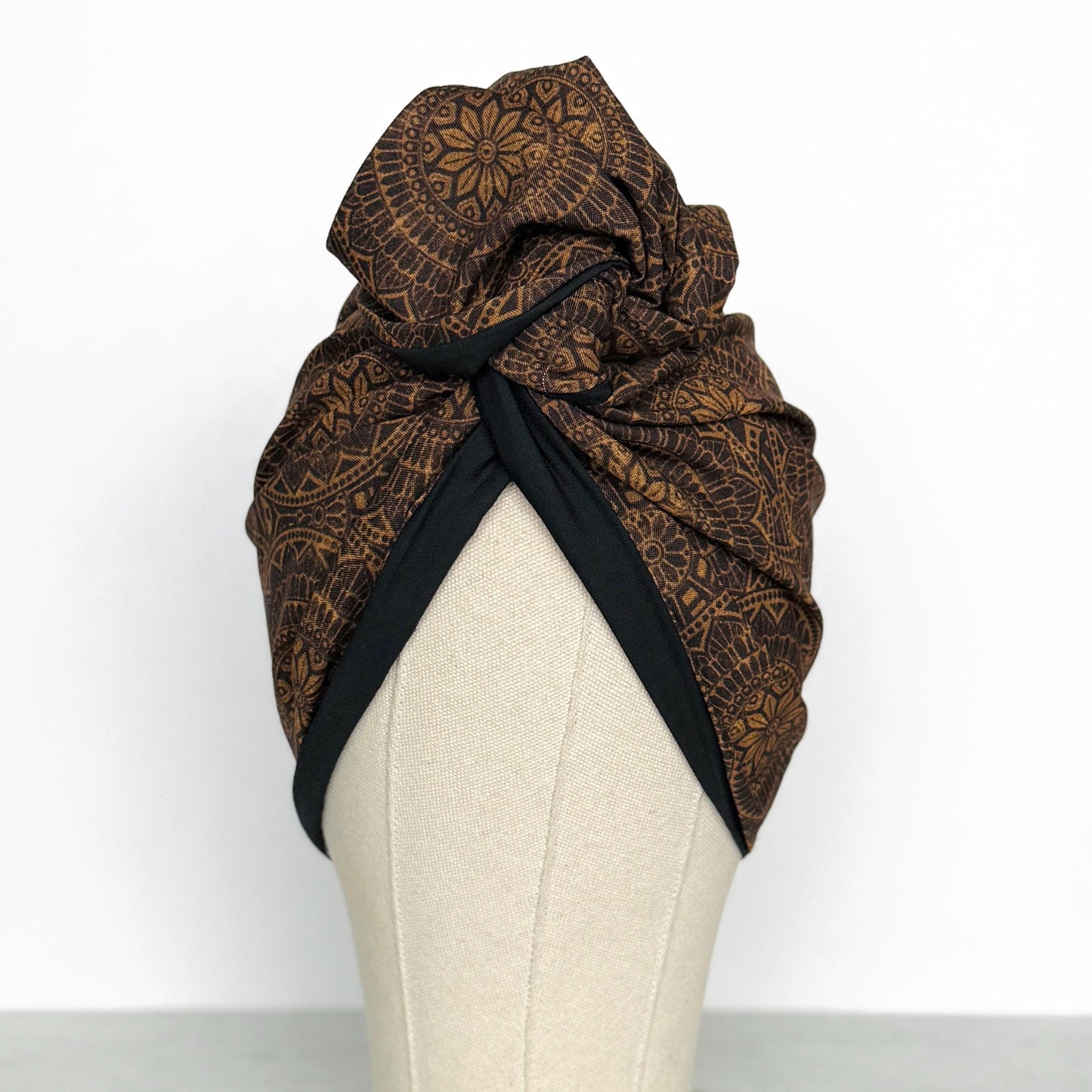 Full Turban Reversible Wire Headband, Extra Wide Black Tan Tribal Print Wired Headband, Fabric Head Wrap, Afro Boho Accessories