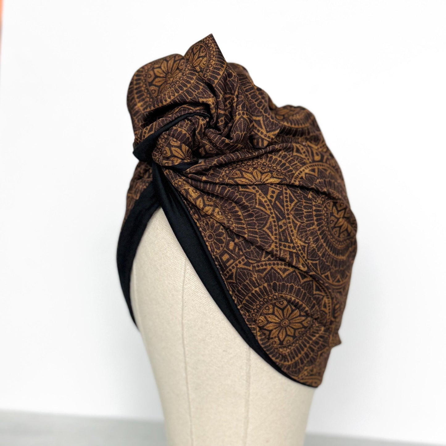 Full Turban Reversible Wire Headband, Extra Wide Black Tan Tribal Print Wired Headband, Fabric Head Wrap, Afro Boho Accessories
