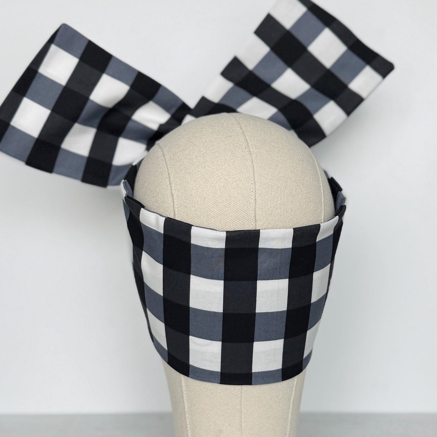 Extra Wide Adjustable Wire Headband, Black White Buffalo Plaid Print, Boho Wired Headband, Fabric Head Wrap, Turban, Bendable Scarf