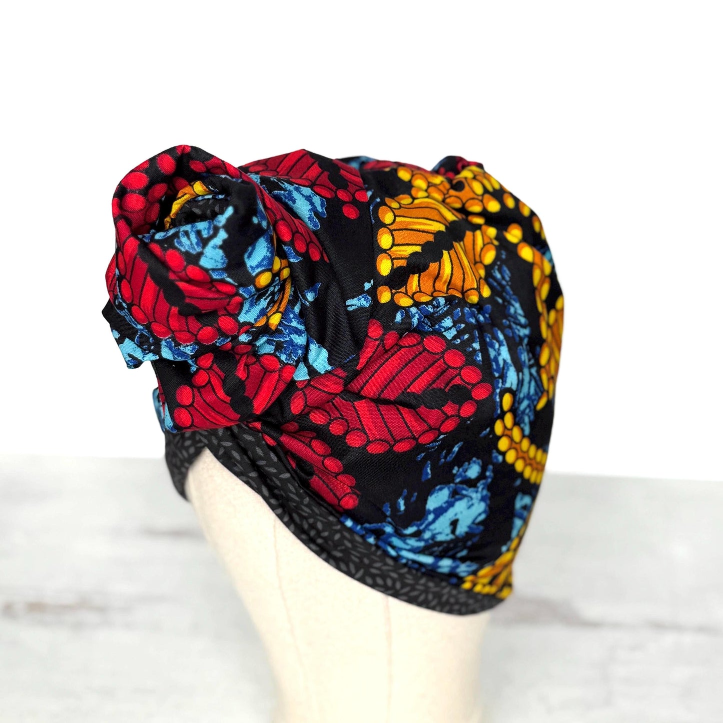 Full Turban Wire Headband, Reversible Extra Wide Red Black African Ankara Print Wired Headband, Fabric Head Wrap, Afro Boho Accessories