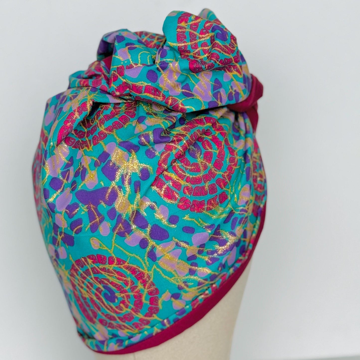 Full Turban Wire Headband, Reversible Extra Wide Teal Magenta African Ankara Print Wired Headband, Fabric Head Wrap, Afro Boho Accessories