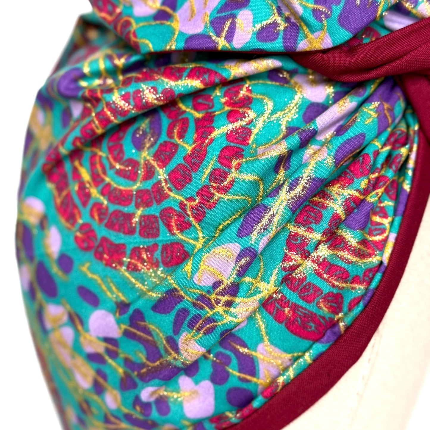 Full Turban Wire Headband, Reversible Extra Wide Teal Magenta African Ankara Print Wired Headband, Fabric Head Wrap, Afro Boho Accessories