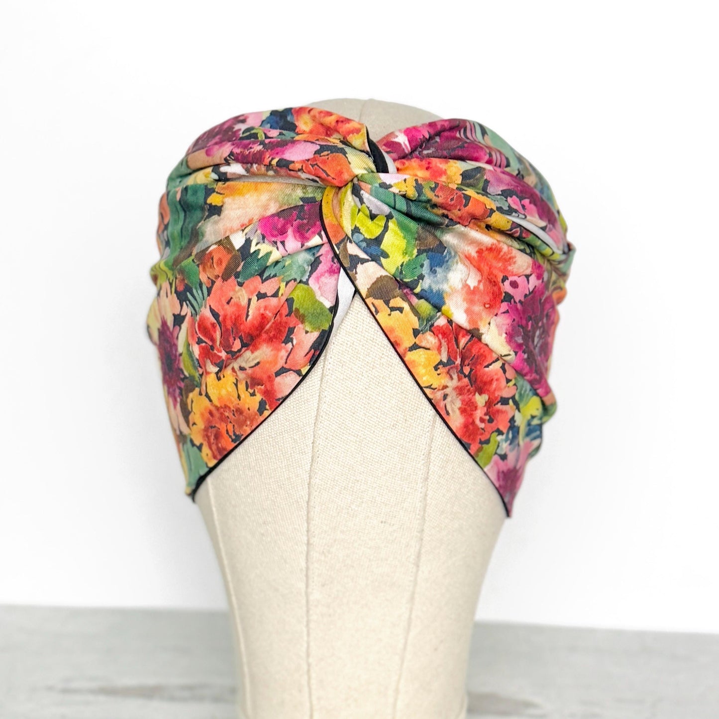 Extra Wide Reversible Adjustable Wire Wrap, Fall Multicolored Floral Striped Print Wired Headband, Fabric Head Wrap, Bandana Accessories