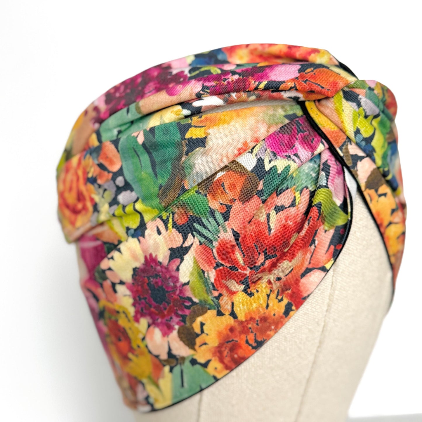 Extra Wide Reversible Adjustable Wire Wrap, Fall Multicolored Floral Striped Print Wired Headband, Fabric Head Wrap, Bandana Accessories
