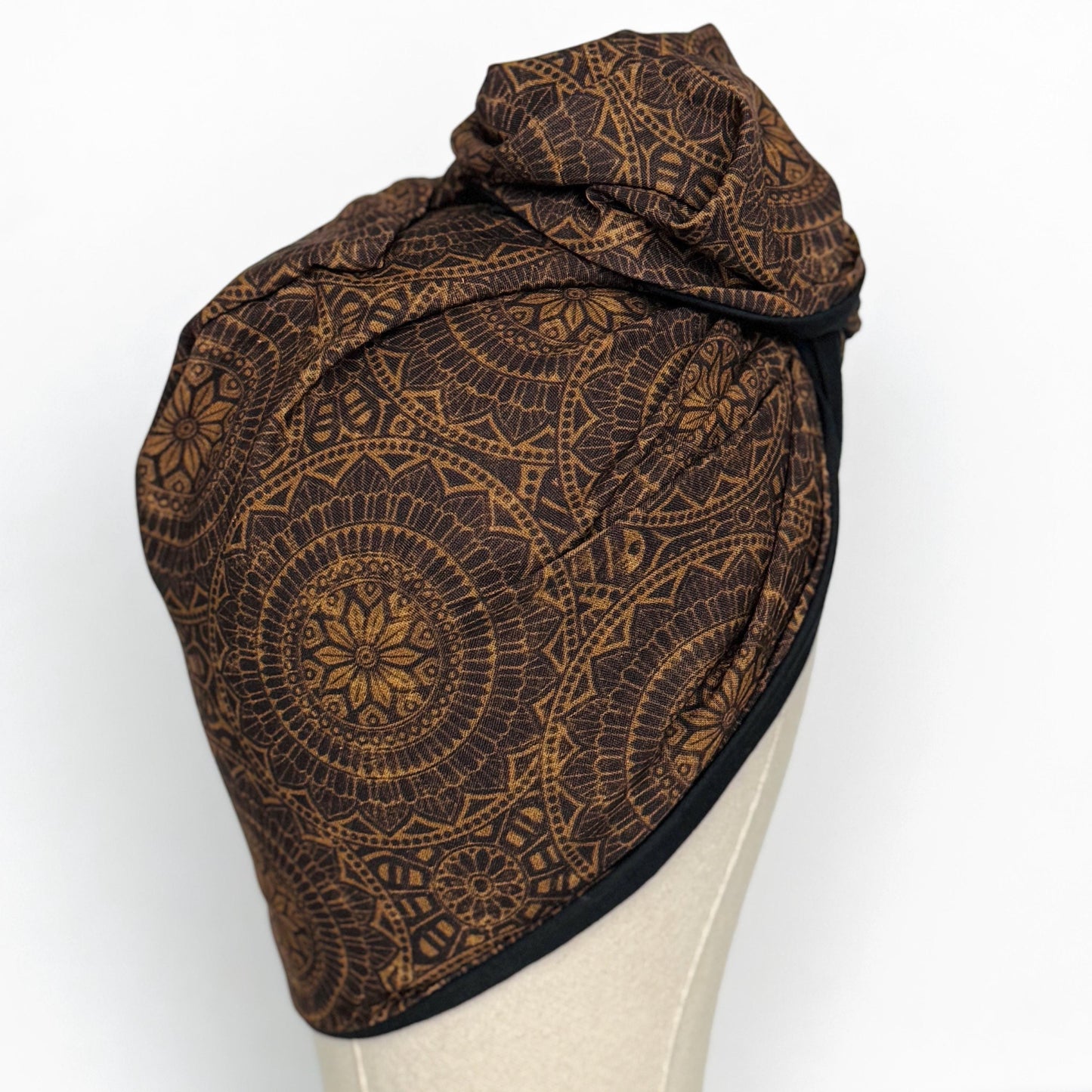 Full Turban Reversible Wire Headband, Extra Wide Black Tan Tribal Print Wired Headband, Fabric Head Wrap, Afro Boho Accessories