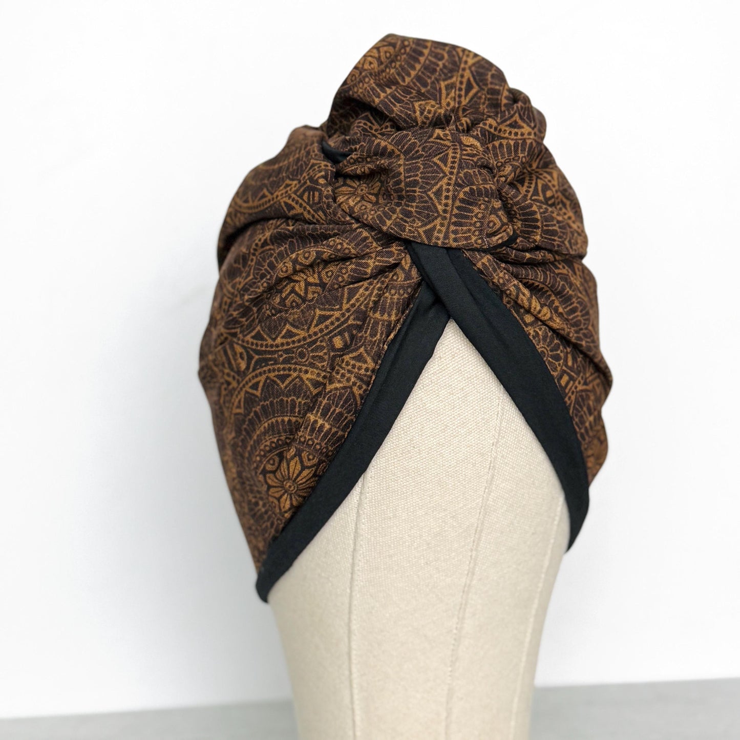 Full Turban Reversible Wire Headband, Extra Wide Black Tan Tribal Print Wired Headband, Fabric Head Wrap, Afro Boho Accessories